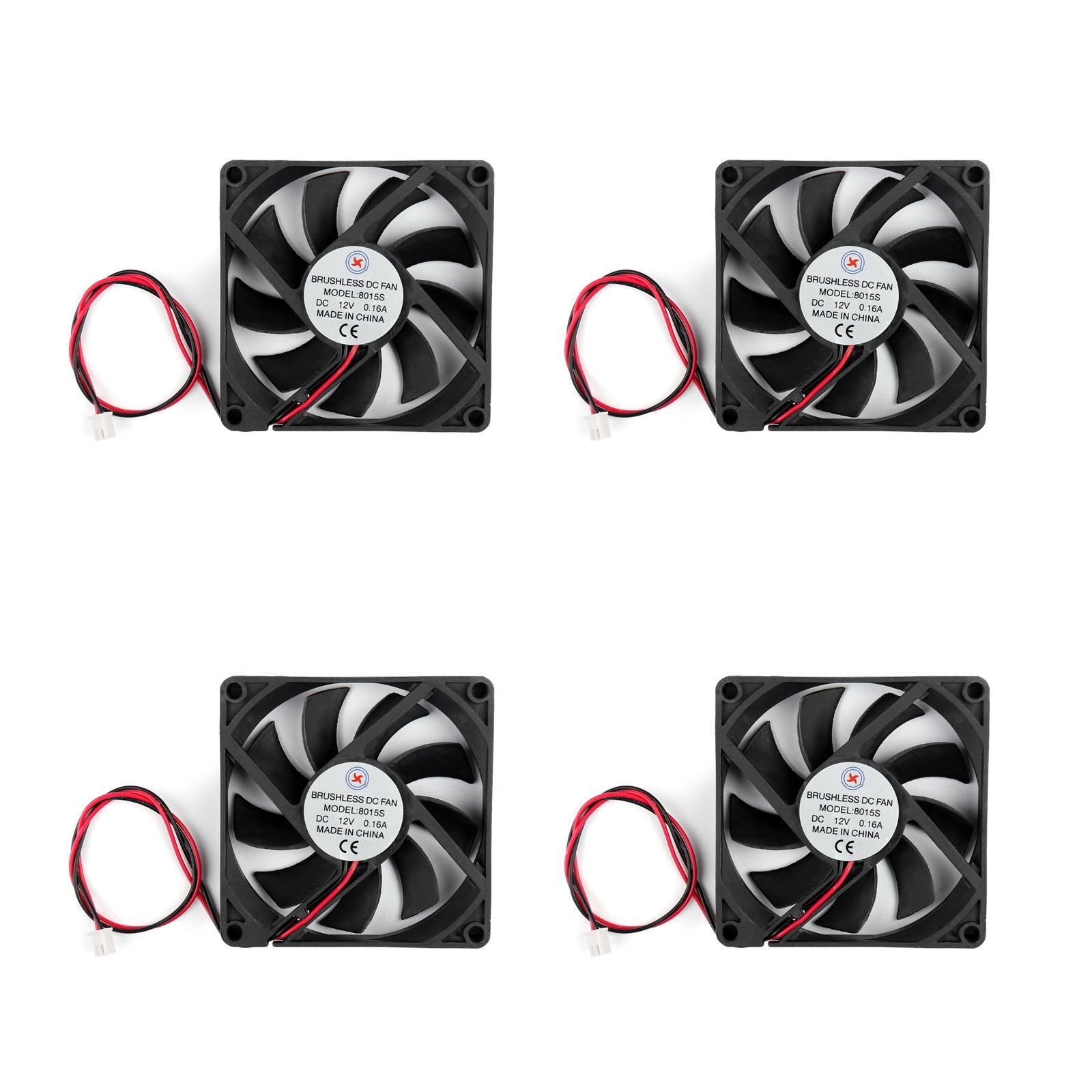 4 Uds. DC sin escobillas refrigeración PC ventilador de ordenador 12V 8015s 80x80x15mm 0.16A cable de 2 pines