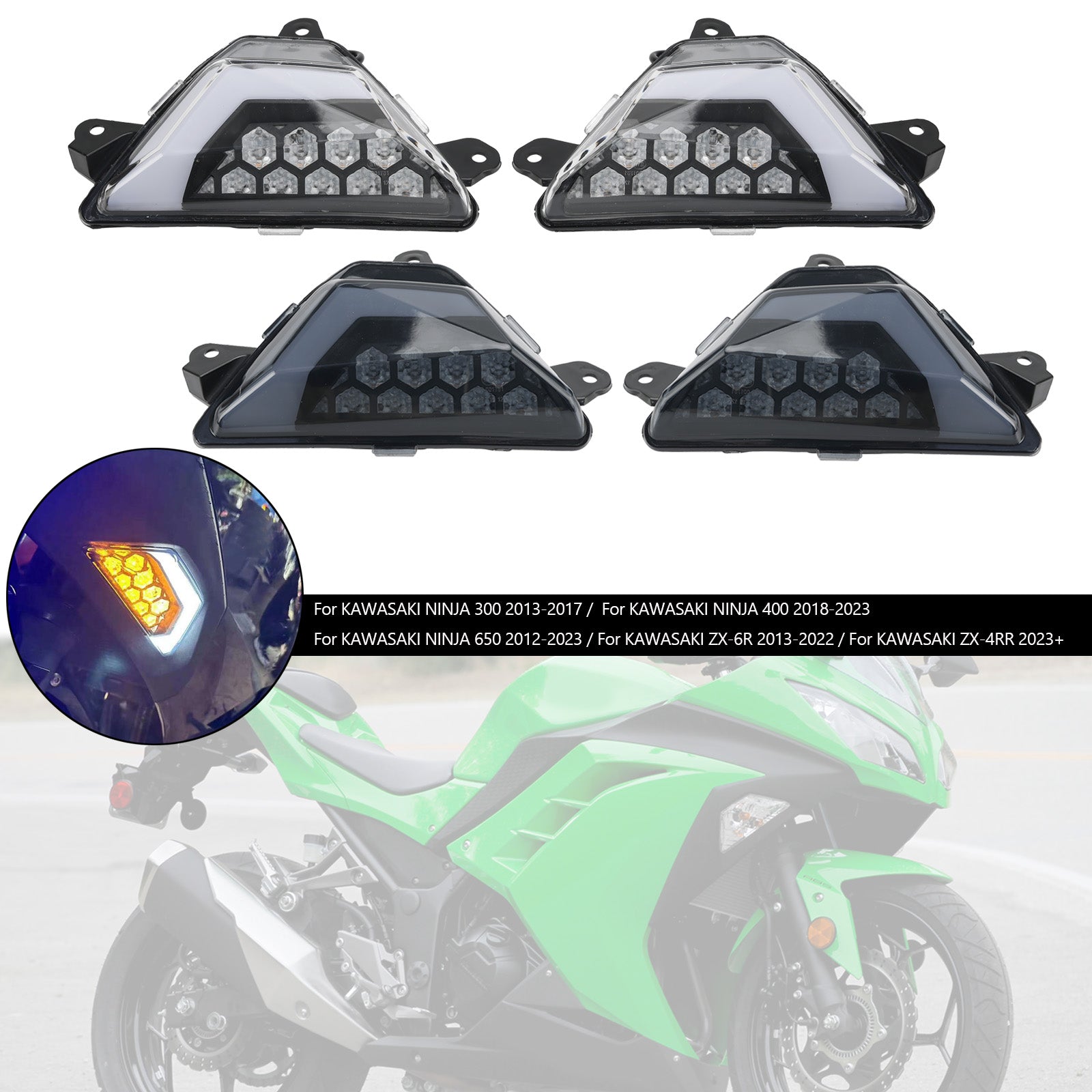 KAWASAKI NINJA 300 400 650 ZX-6R ZX-4RR 2013+ LED Front Turn Signal Light