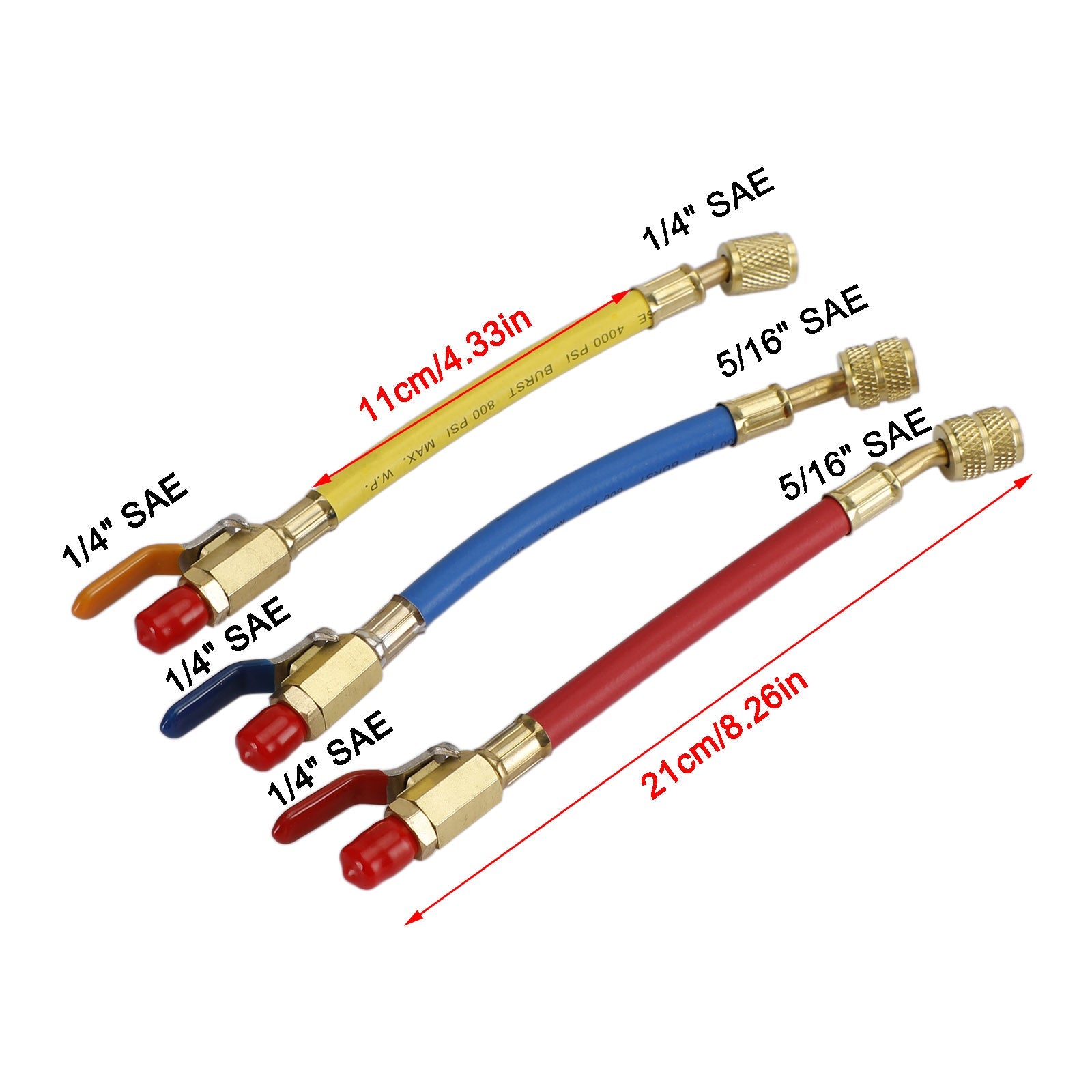 3Pcs R410A Charging Hose With Ball Valves For Refrigeration Air Condition HVAC