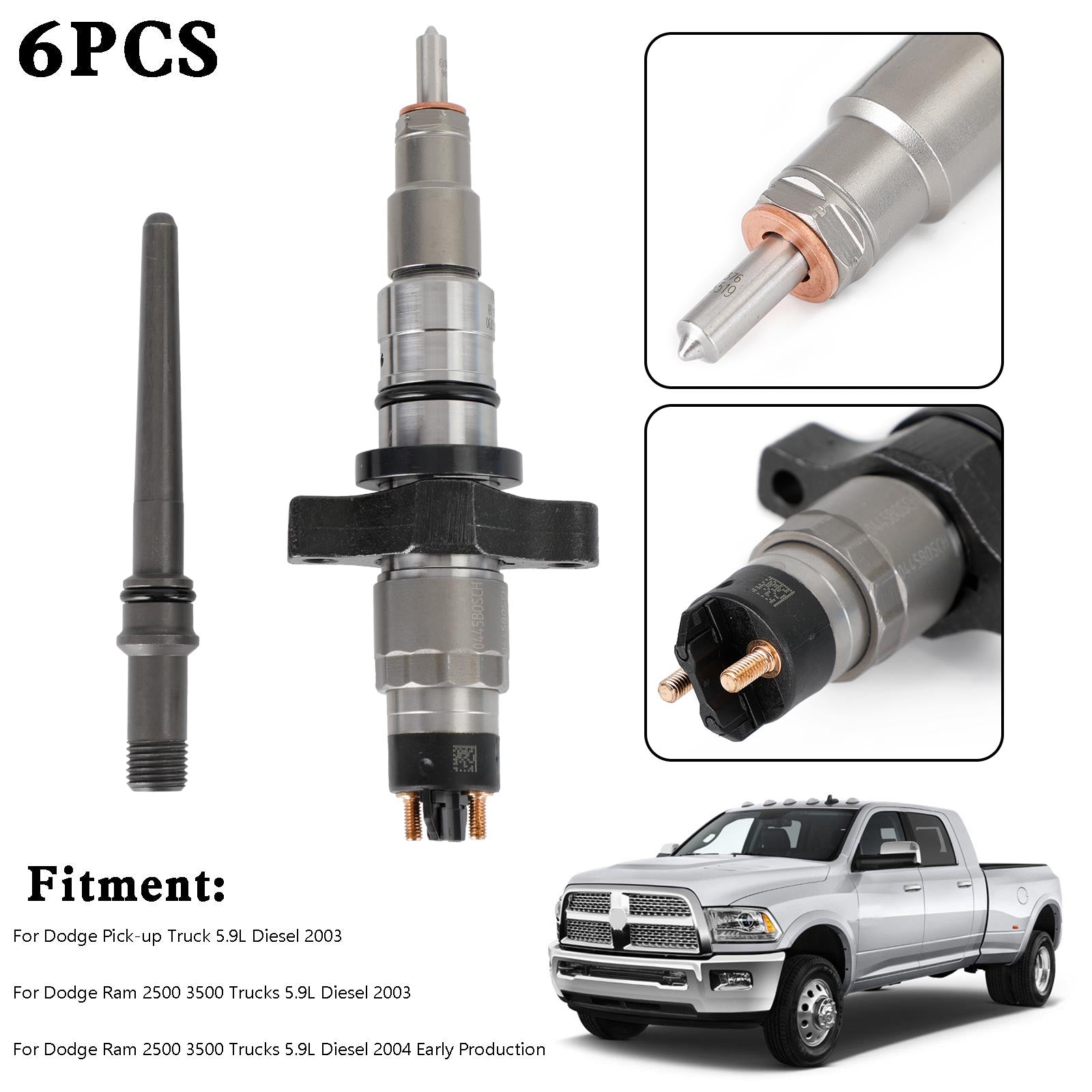 Dodge Ram 2500 3500 Trucks 5.9L Diesel 2003 1PCS/6PCS Common Rail Fuel Injector 0445120255 Generic