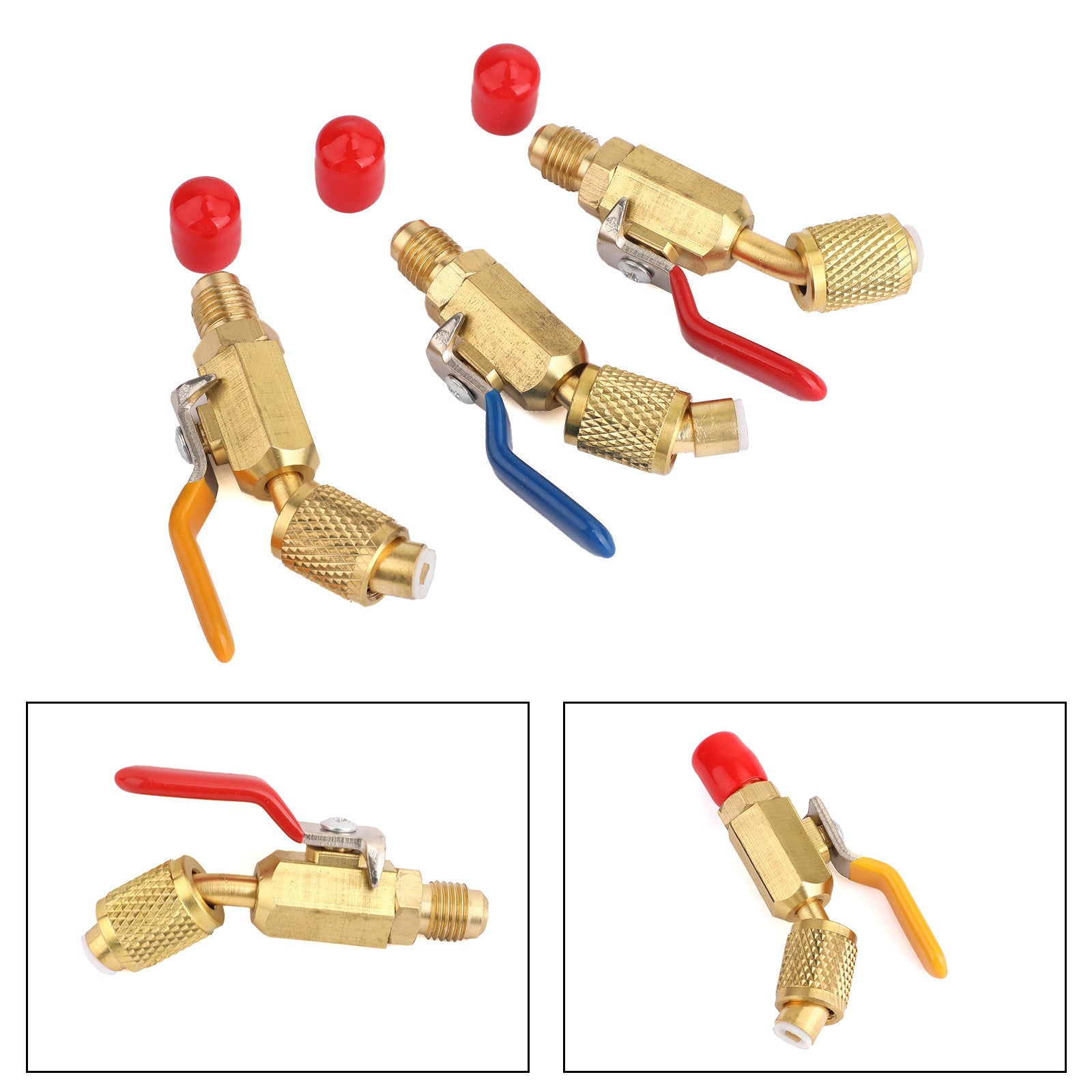 3Pc Color Coded Shut Valves AC HVAC Refrigeration Charging Hoses For R410A R134A