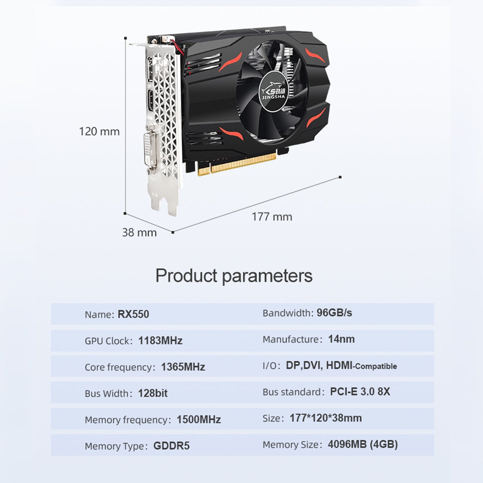 بطاقة رسومات RX550 DDR5 4G بطاقة رسومات مستقلة واجهة عرض عالية الدقة