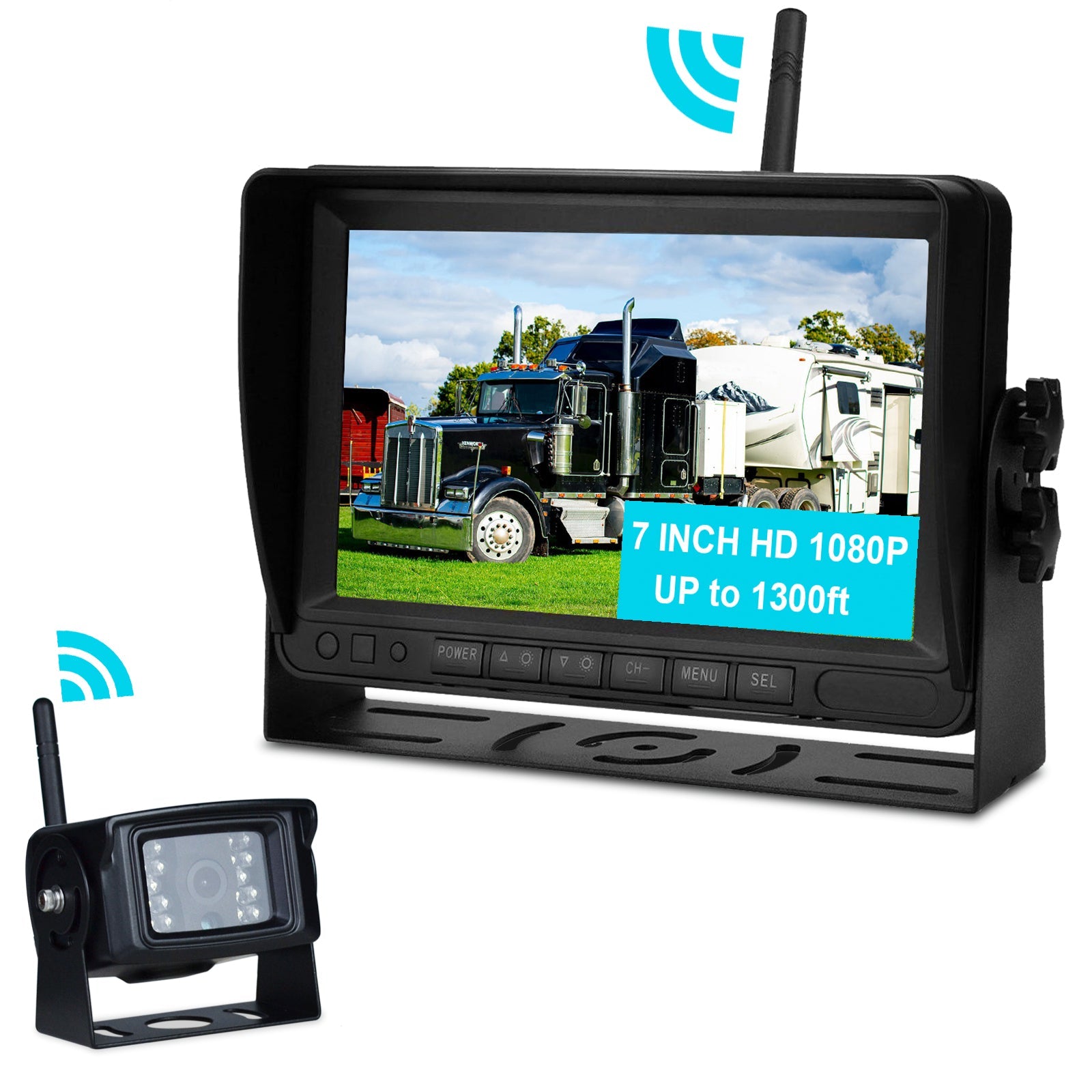 7" Wireless AHD 1080P Display 1CH Rear View Backup Camera Kit for Truck Trailer