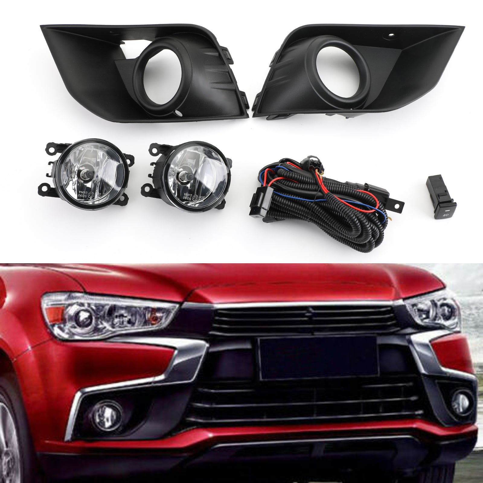 Front Bumper Fog Light Kit For Mitsubishi Outlander Sport ASX RVR 2016-2018