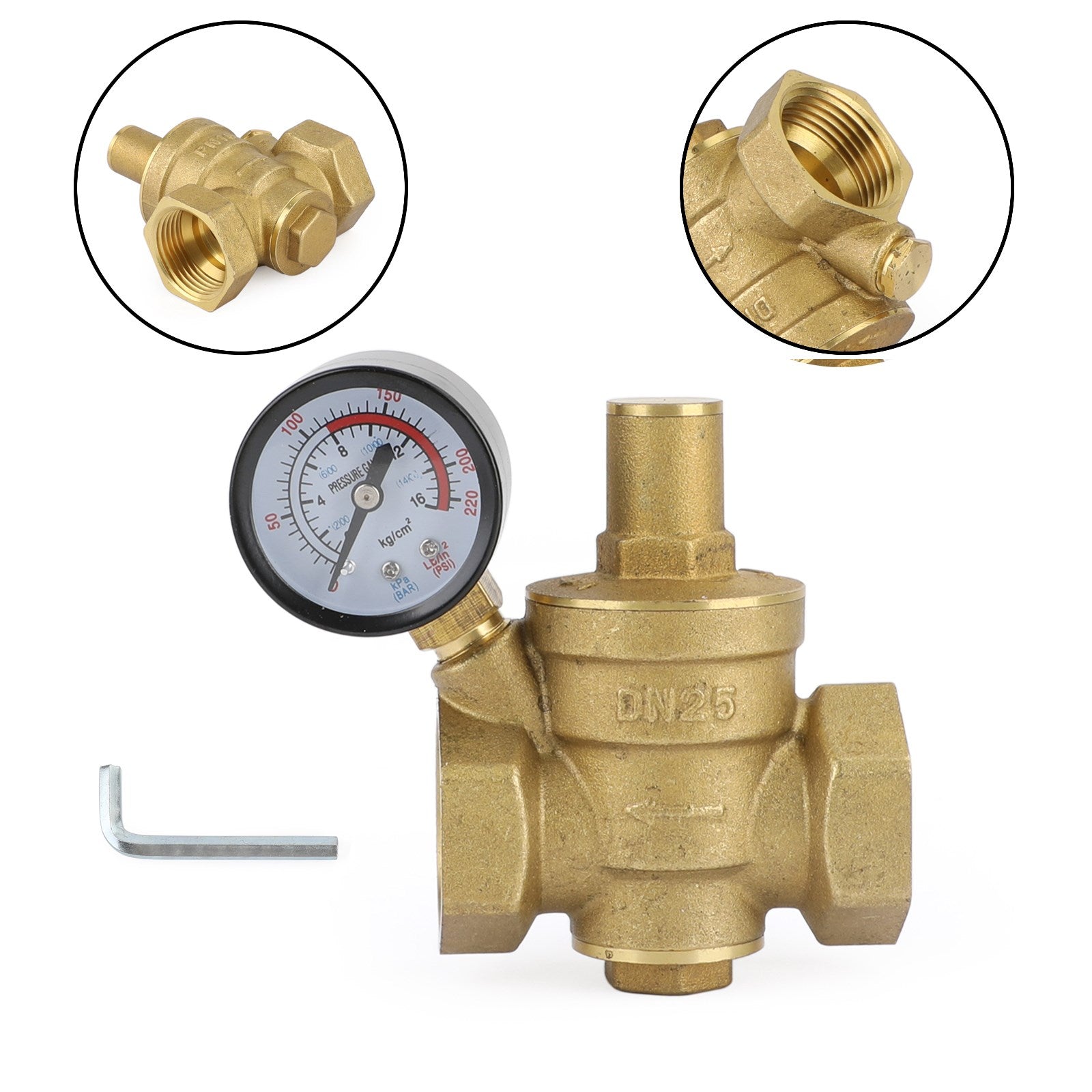 DN25 1" Brass Adjustable Water Pressure Reducing Regulator Valves With Gauge