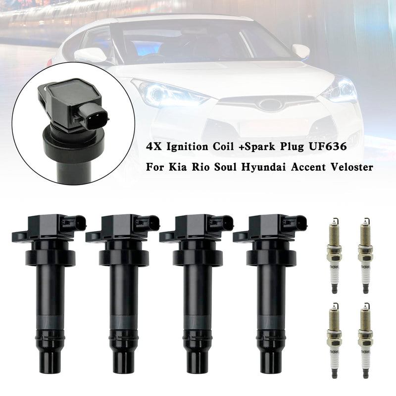 2012-2015 Hyundai Accent 1.6L L4 4X Ignition Coil +Spark Plug UF636