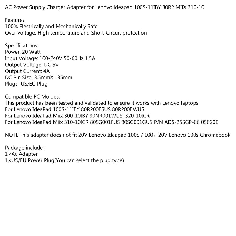 Cargador de fuente de adaptador de corriente CA de 5V para Lenovo Miix 310-10Icr Ads-25Sgp-06 05020E