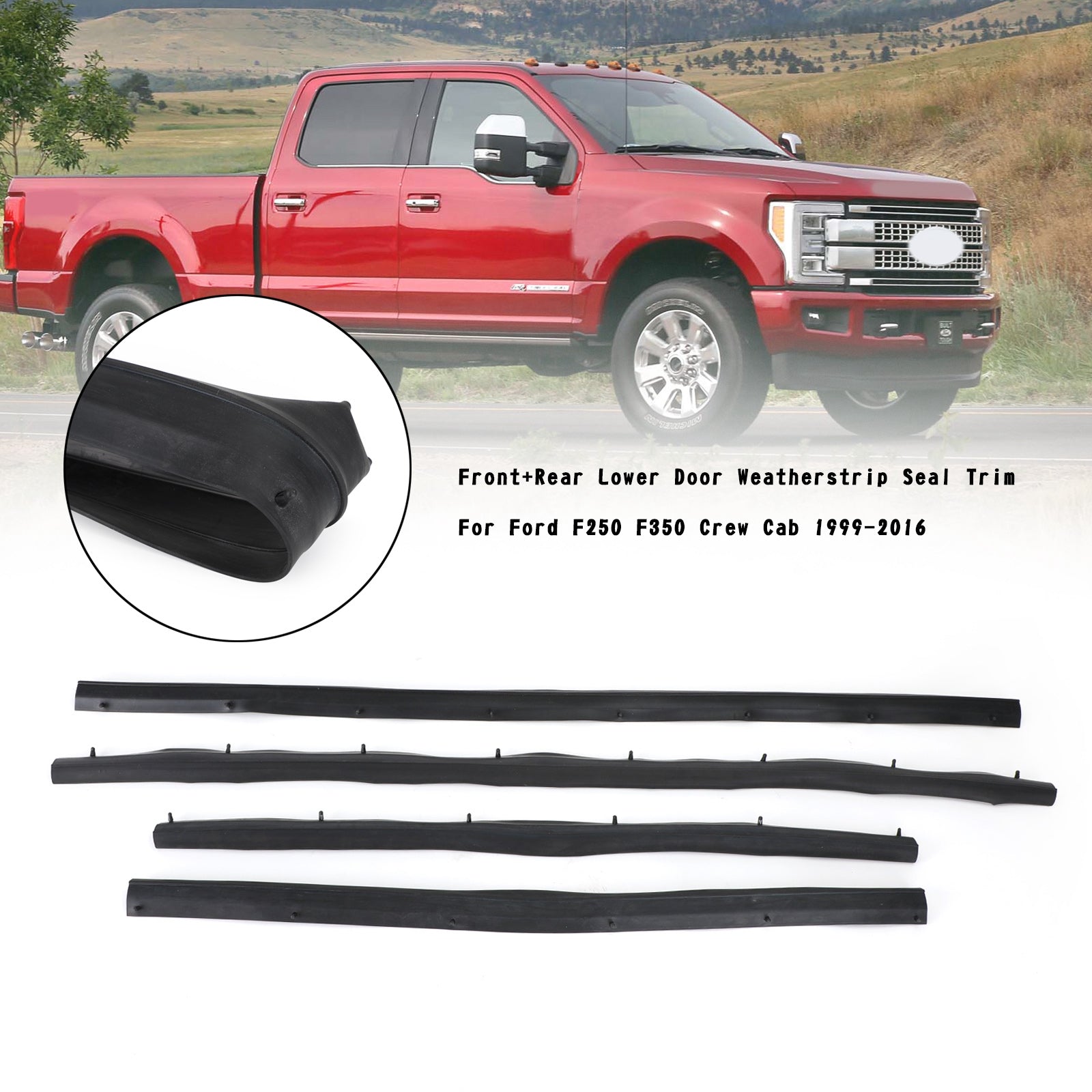 Front+Rear Lower Door Weather Strip Seal Trim For Ford F250 F350 Crew Cab 99-16 Generic