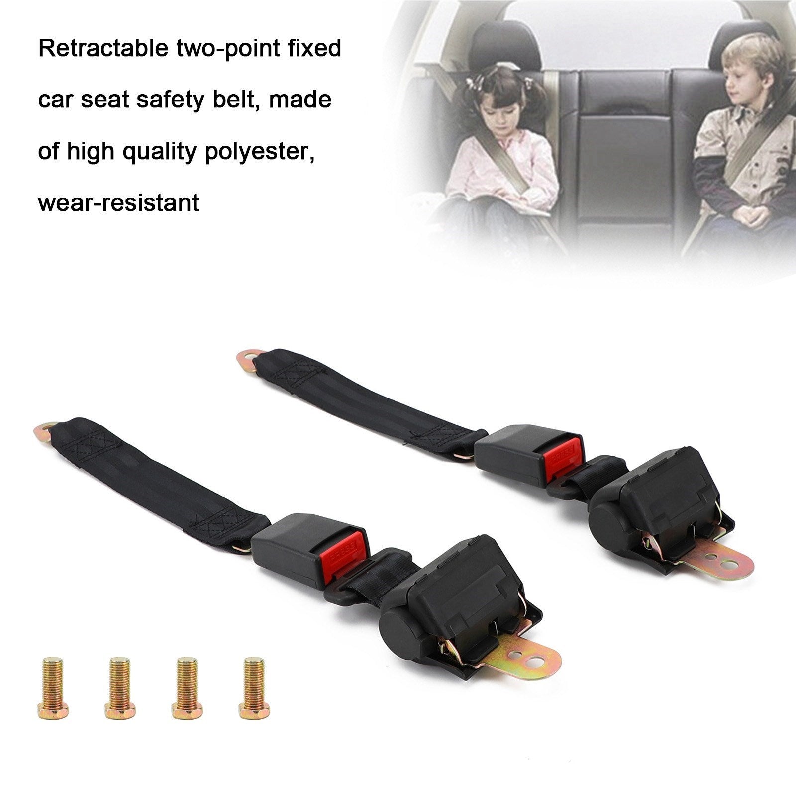 2 Sets 2 Point Retractable Auto Car Safety Seat Belt Buckle Universal Adjustable Generic