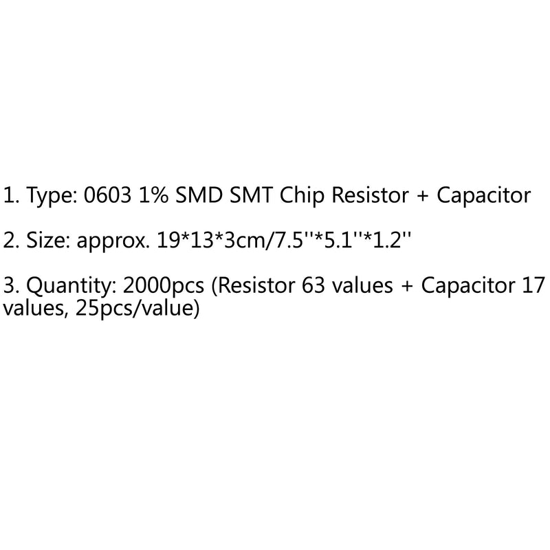 2000PCS 0603 1% SMD Chip SMT Resistor 63 Valores + Condensador 17 Libro de muestras de valor 
