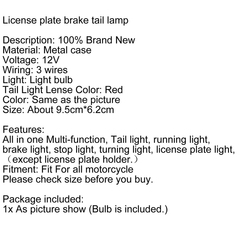 Freno de placa de matrícula trasera de motocicleta Universal, luz trasera única, compatible con Harley Generic