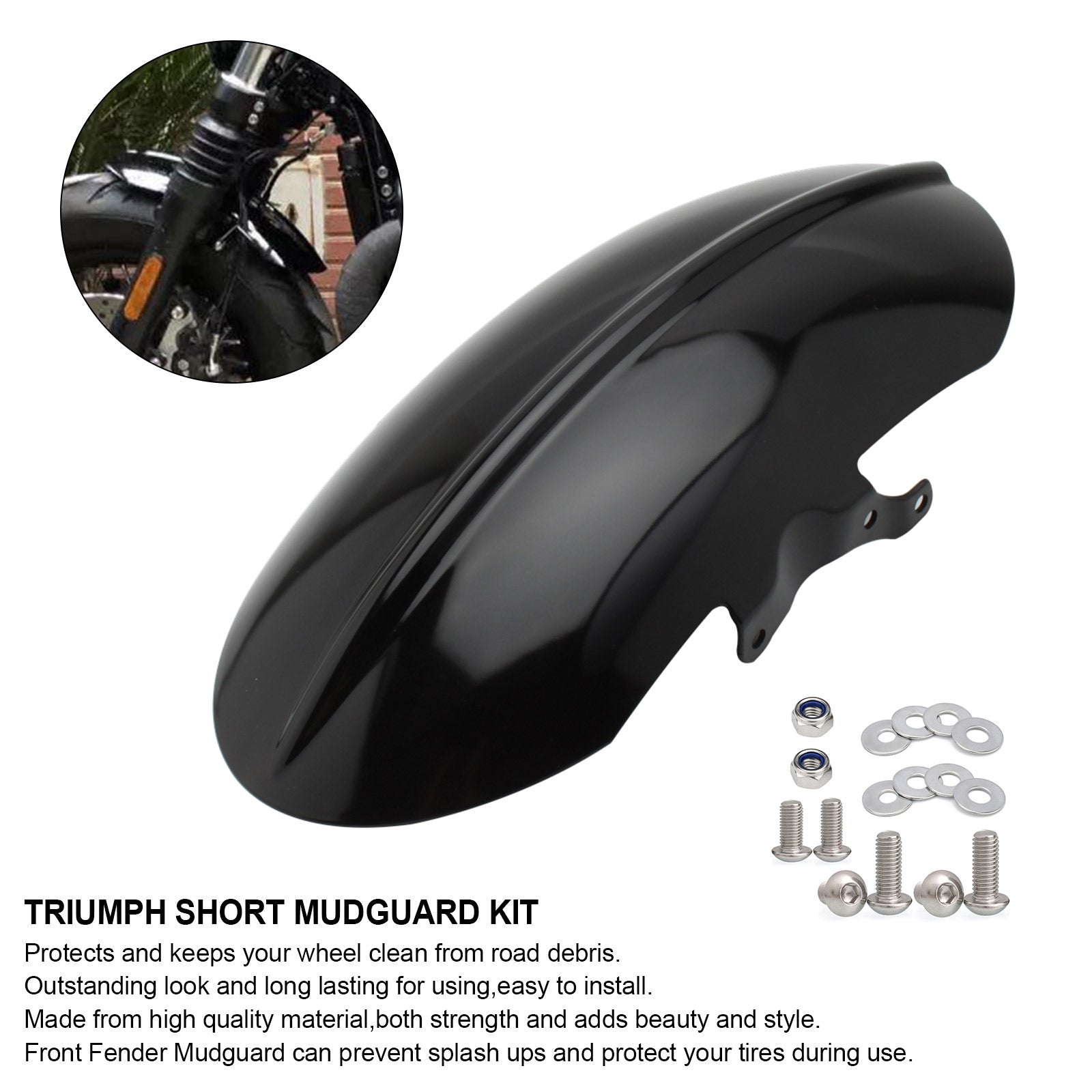 Short Front Mudguard Fit For Bonneville Speedmaster Bobber Black 1200 2018-2021 Generic