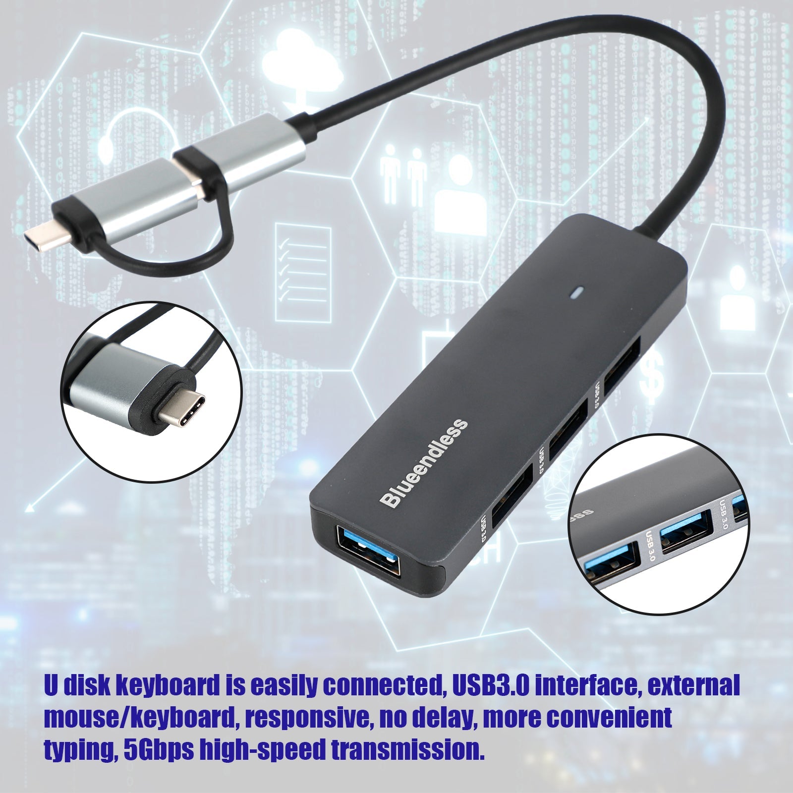 Type-C+USB Interface Hub PD100W Docking Station for Windows Mac OS linux