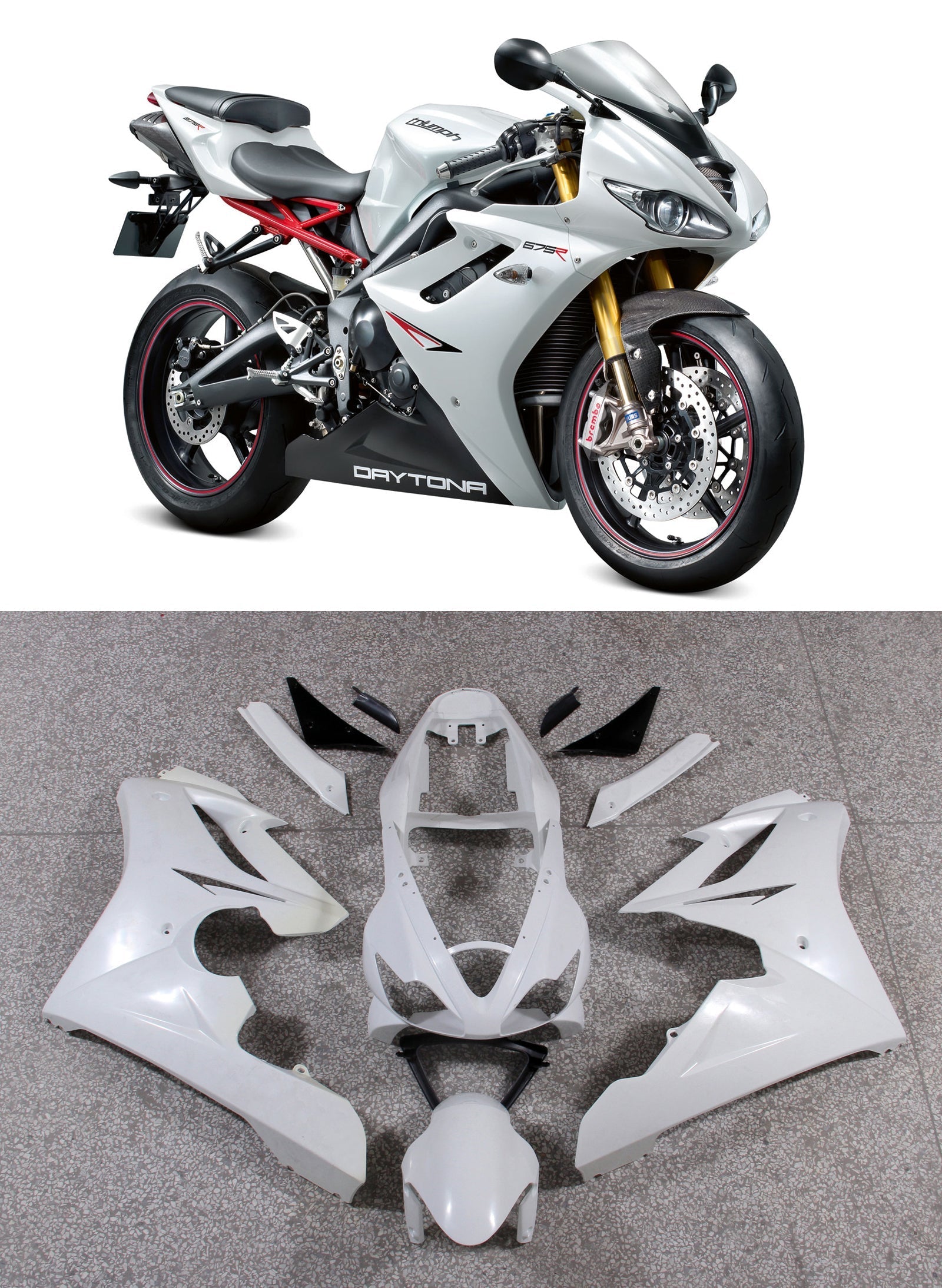 Fairings 2006-2008 Triumph Daytona 675 أبيض أسود دايتونا Generic