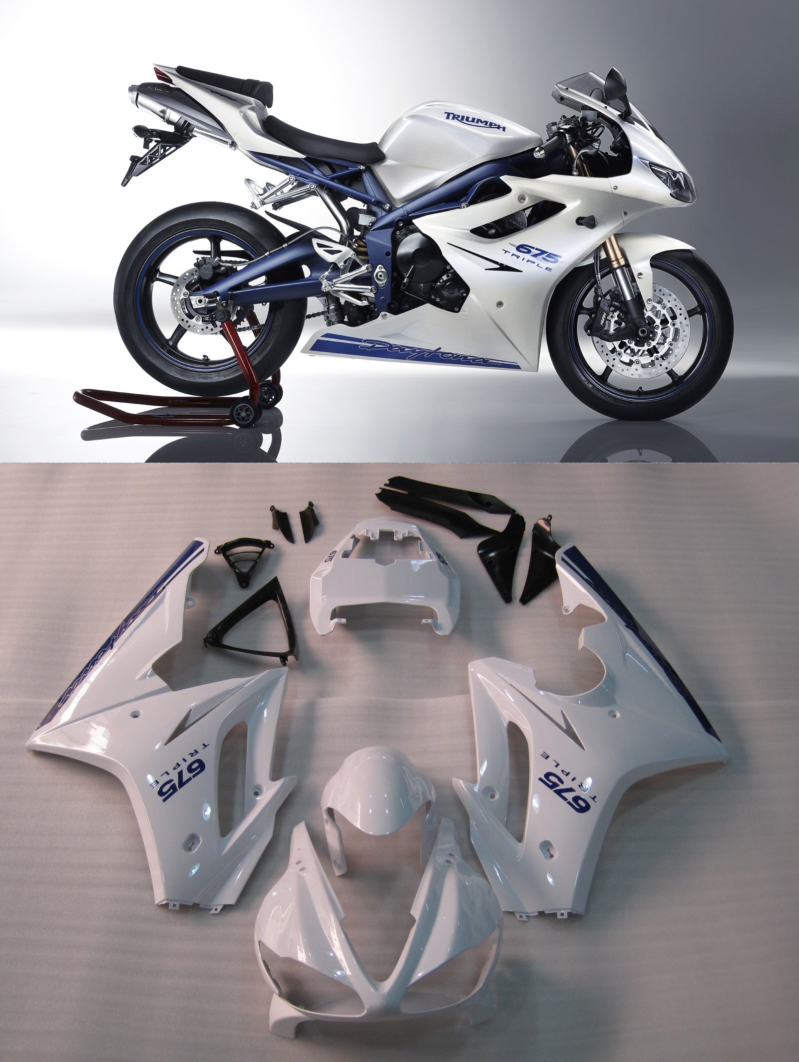 Fairings 2009-2012 Triumph Daytona 675 أبيض أزرق دايتونا Generic