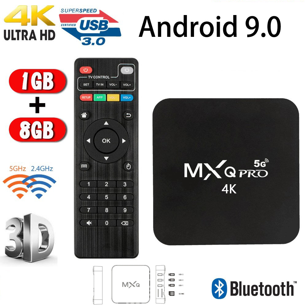 5G Wifi MXQ Pro 4K Ultra HD 64Bit Android Quad Core Smart TV Box Ram 1GB ROM 8GB