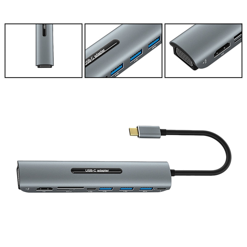 Estación de acoplamiento USB-C 9 en 1 4K HD VGA PD100W para portátiles MacBook Type-C