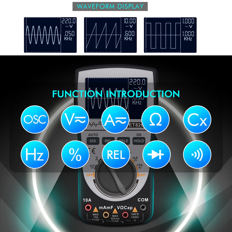 ET826 2 en 1 multímetro de osciloscopio inteligente digital AC/DC voltaje actual