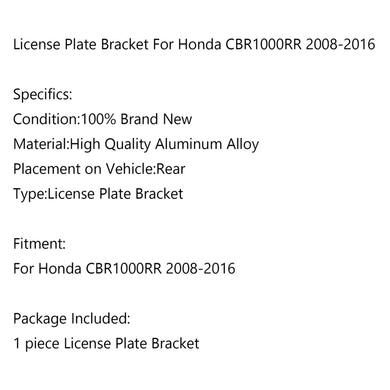 Soporte para matrícula trasera de motocicleta para Honda CBR1000RR 2008-2016 genérico