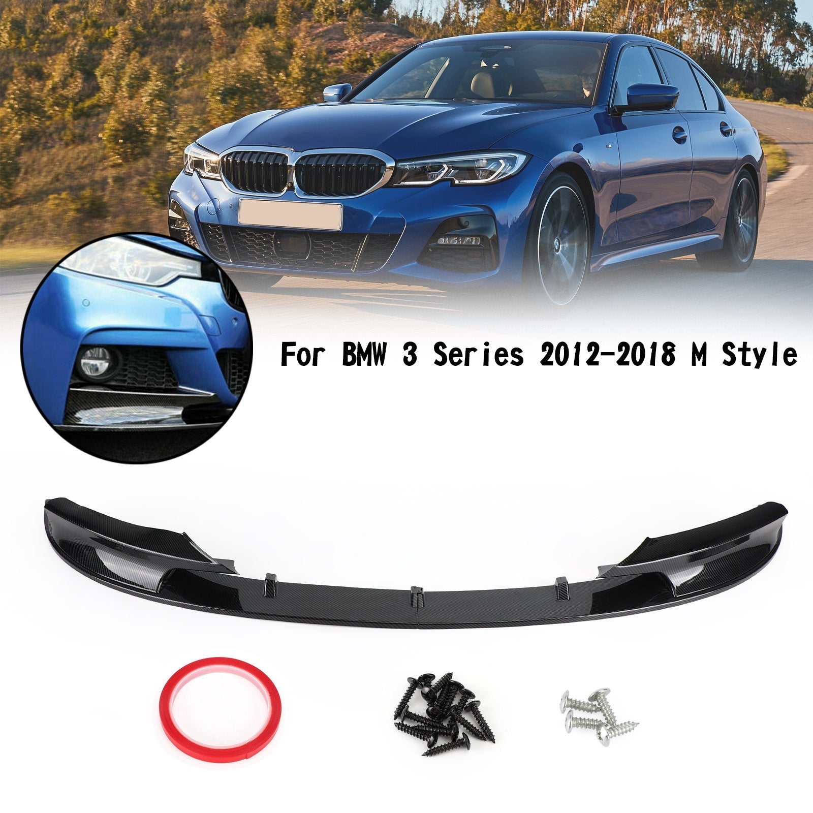 BMW F30 2012-2018 3 Series M Sport Carbon Fiber Car Front Bumper Spoiler Lip Generic