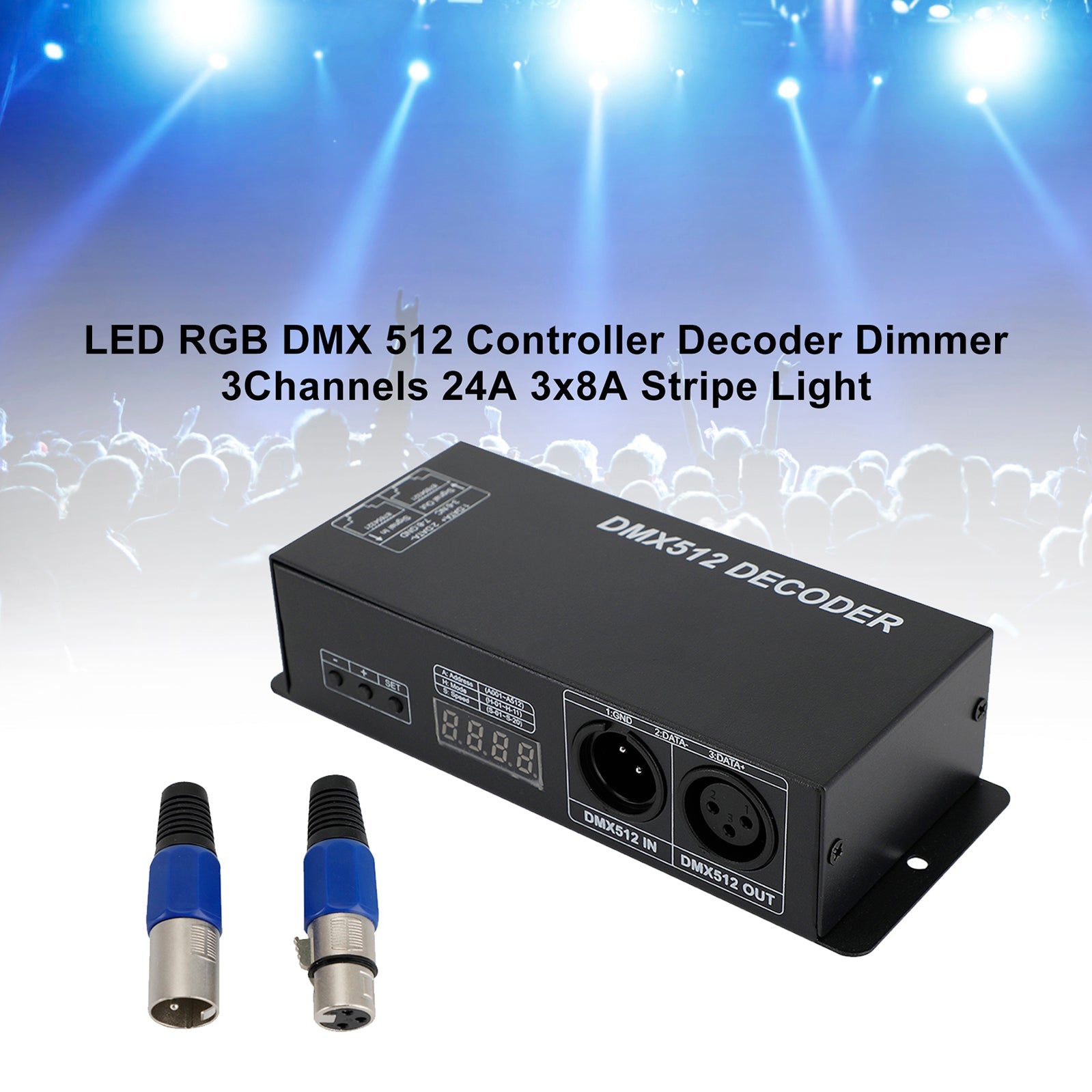 LED RGB DMX 512 Controller Decoder Dimmer 3Channels 24A 3x8A Stripe Light