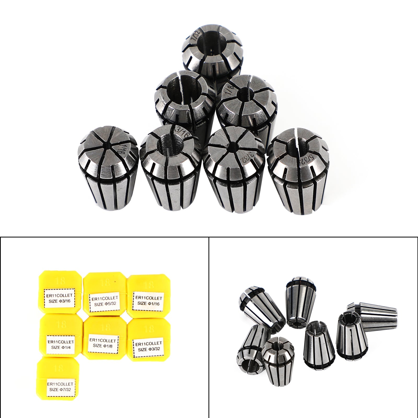 7Pcs ER11 Spring Collet 1/16"-1/4" For CNC Milling Lathe Tool Workholding