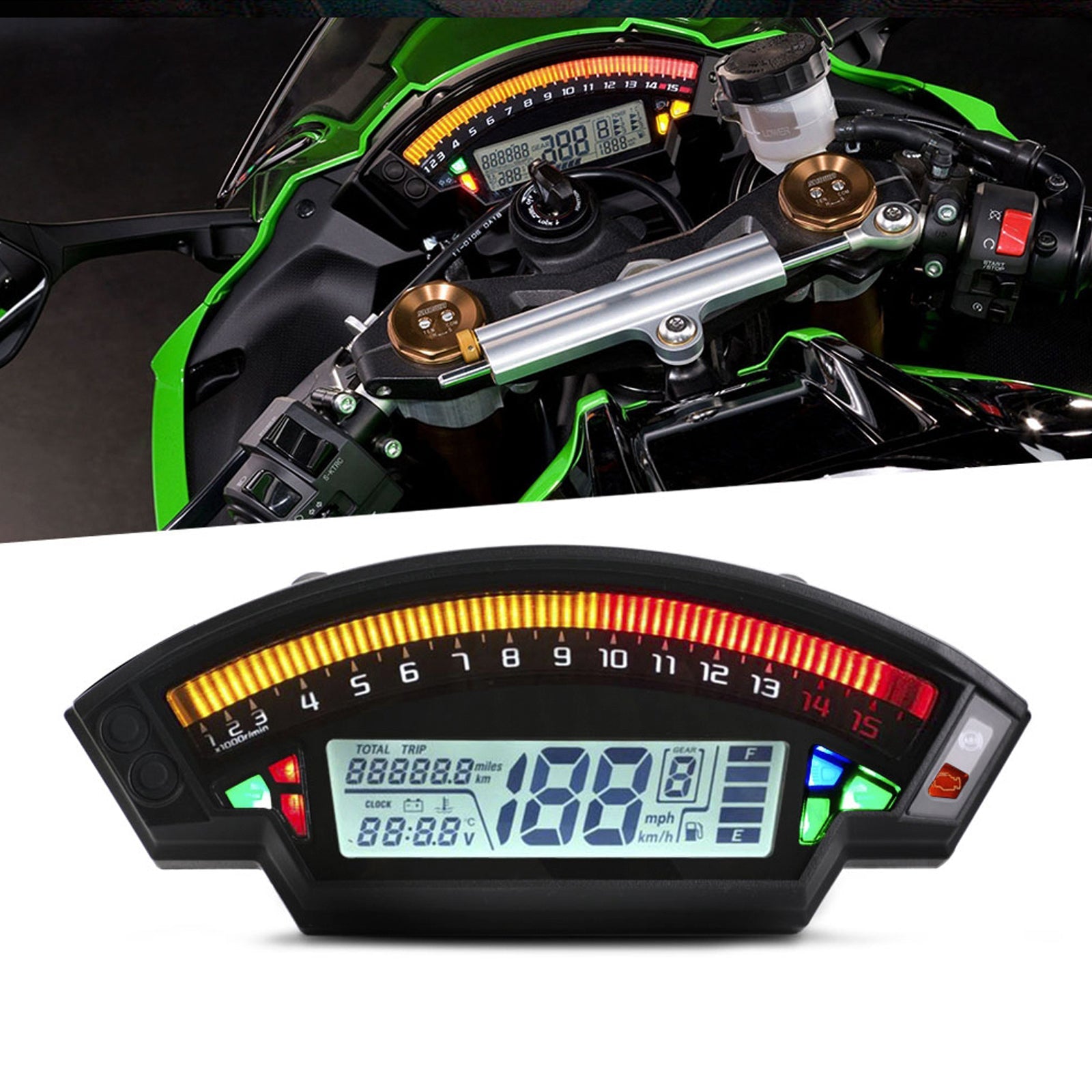 Universal Motorcycle Black Tft Digital Speedometer 14000Rpm Backlight Odometer Generic