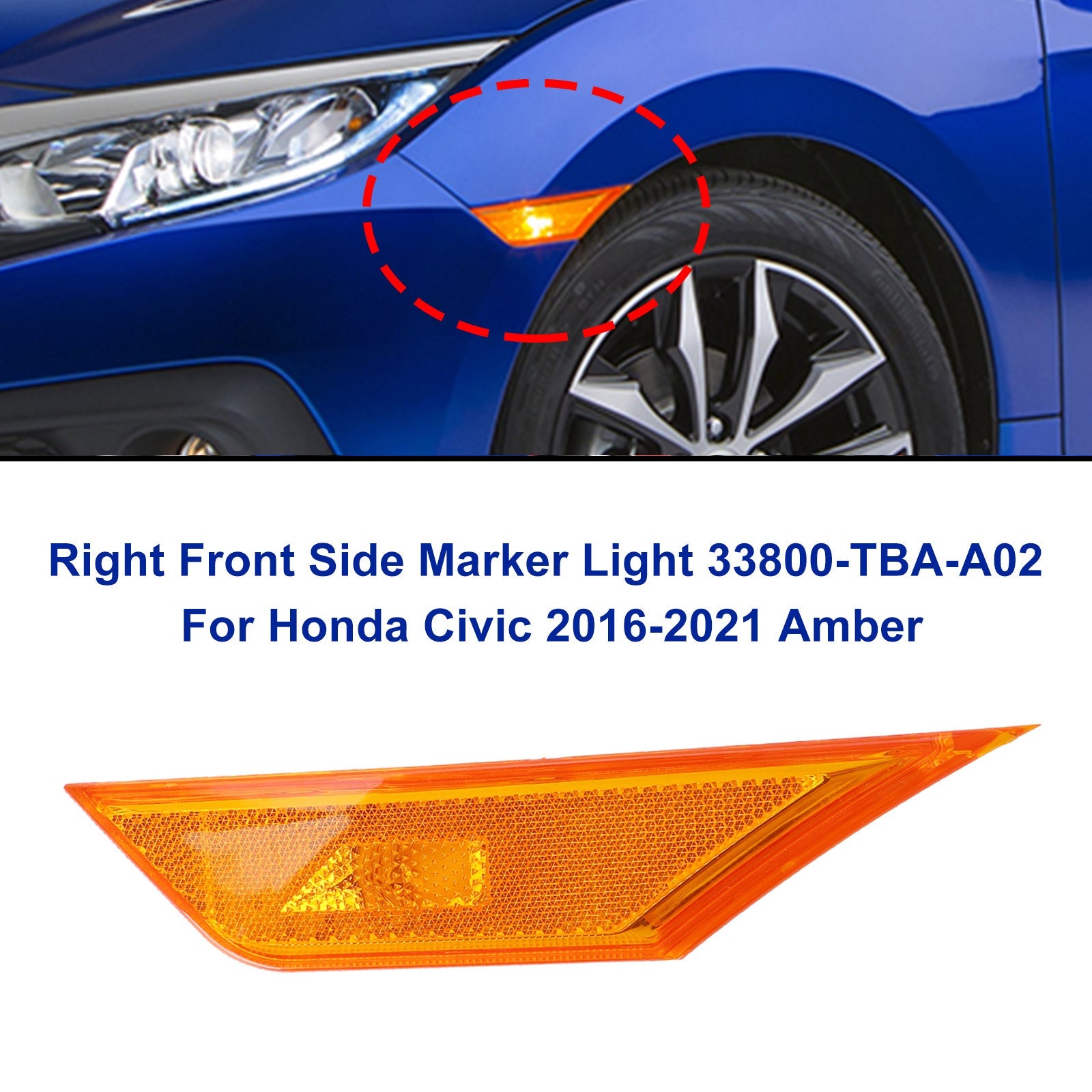 2x Front Side Marker Light For Honda Civic 2016-2021 Amber Generic