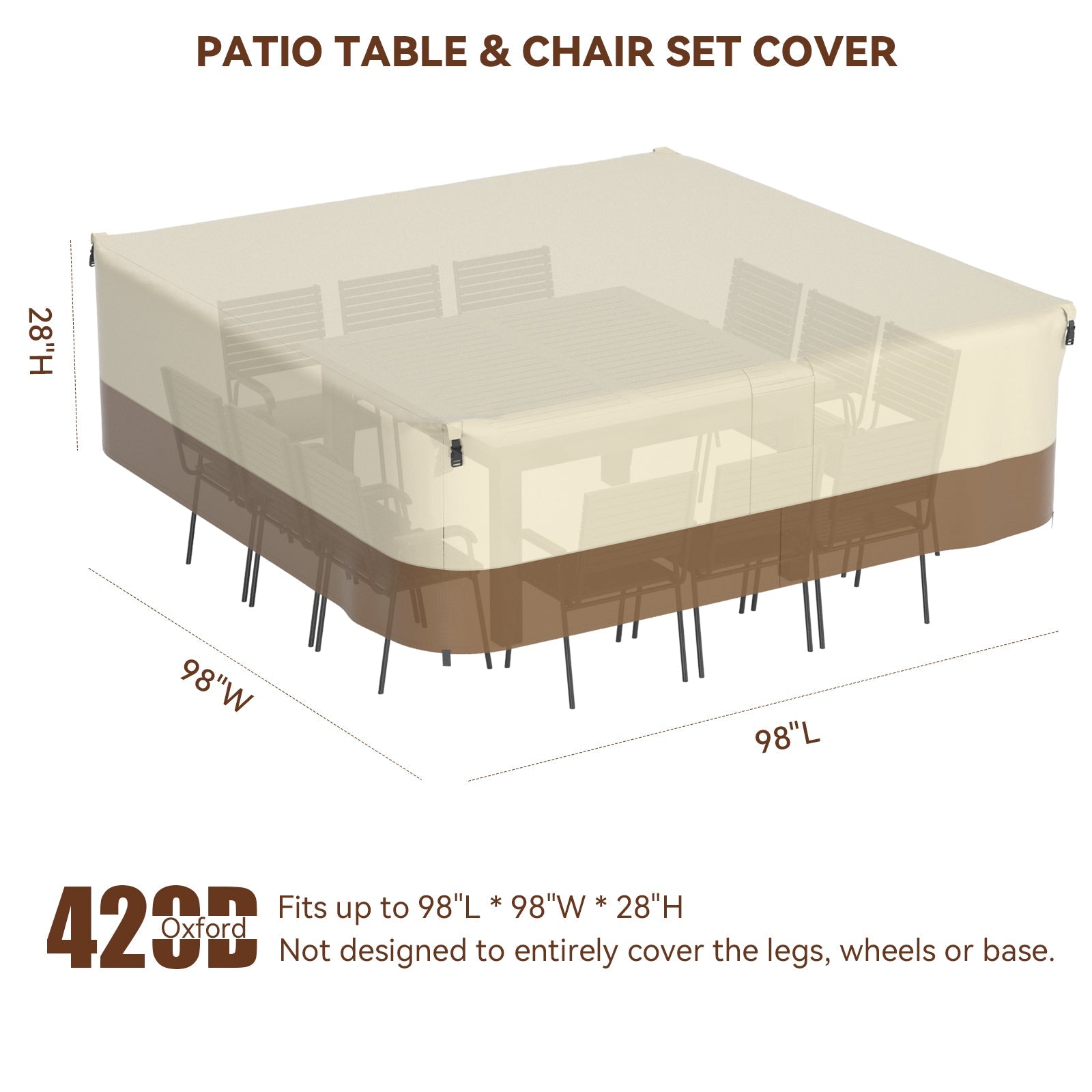 420D Square Waterproof Patio Furniture Cover for Outdoor Table and Chairs