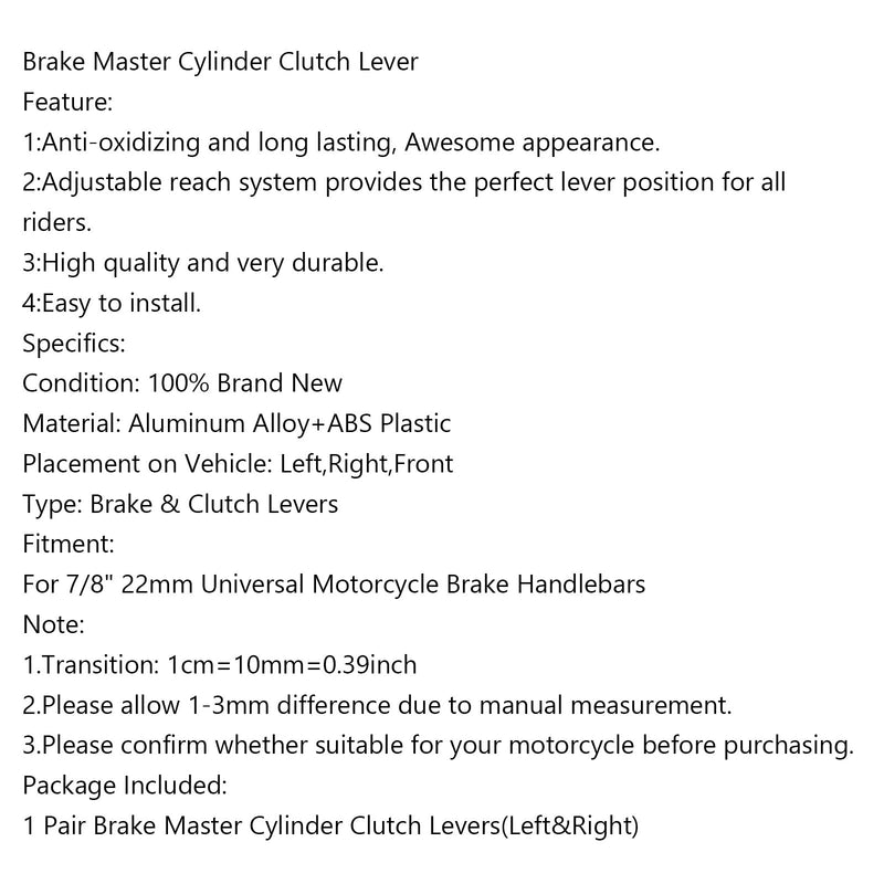 Universal 7/8'' 22mm Front Brake Clutch Master Cylinder Reservoir Levers Generic