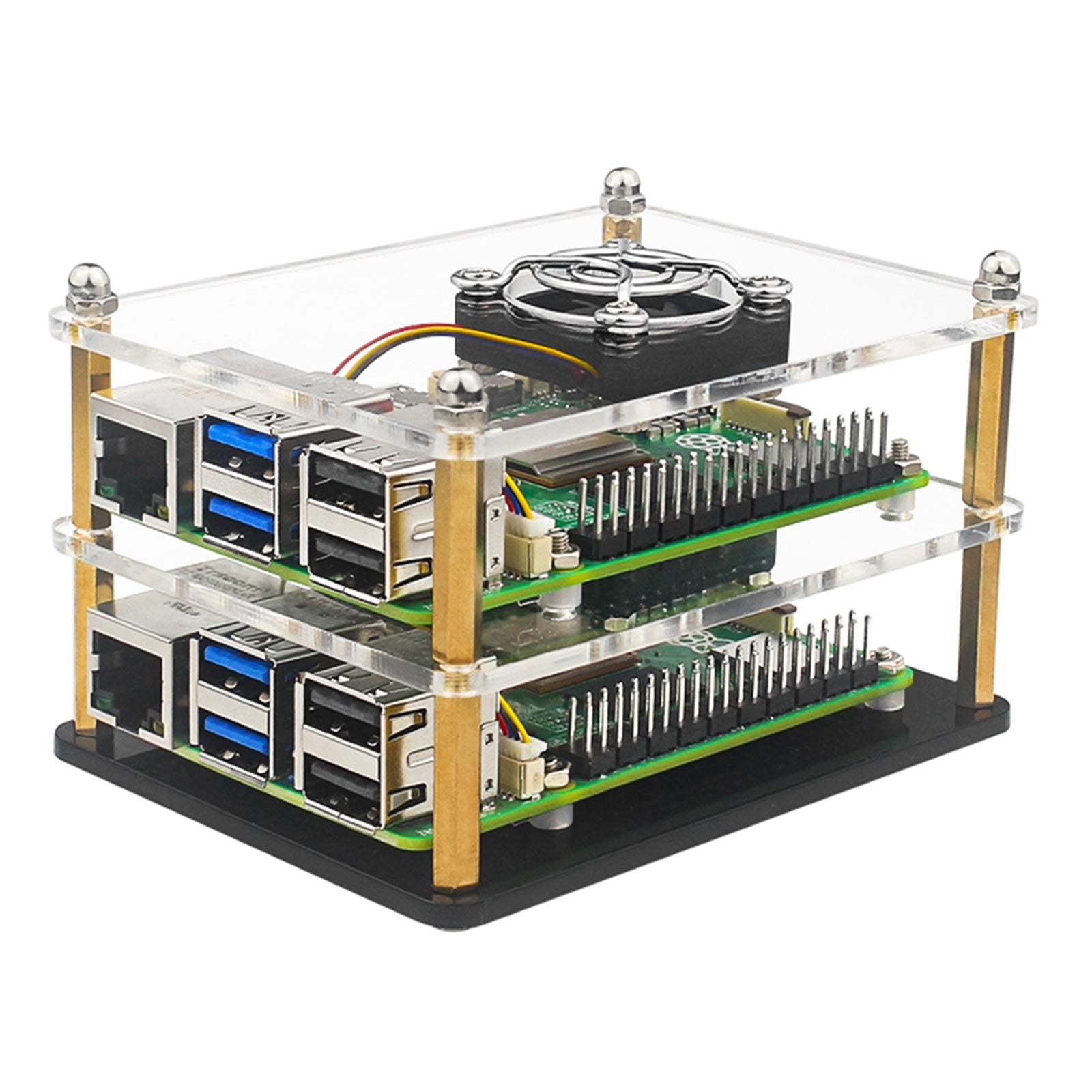 Raspberry Pi 5 carcasa acrílica multicapa funda protectora transparente ventilador de refrigeración