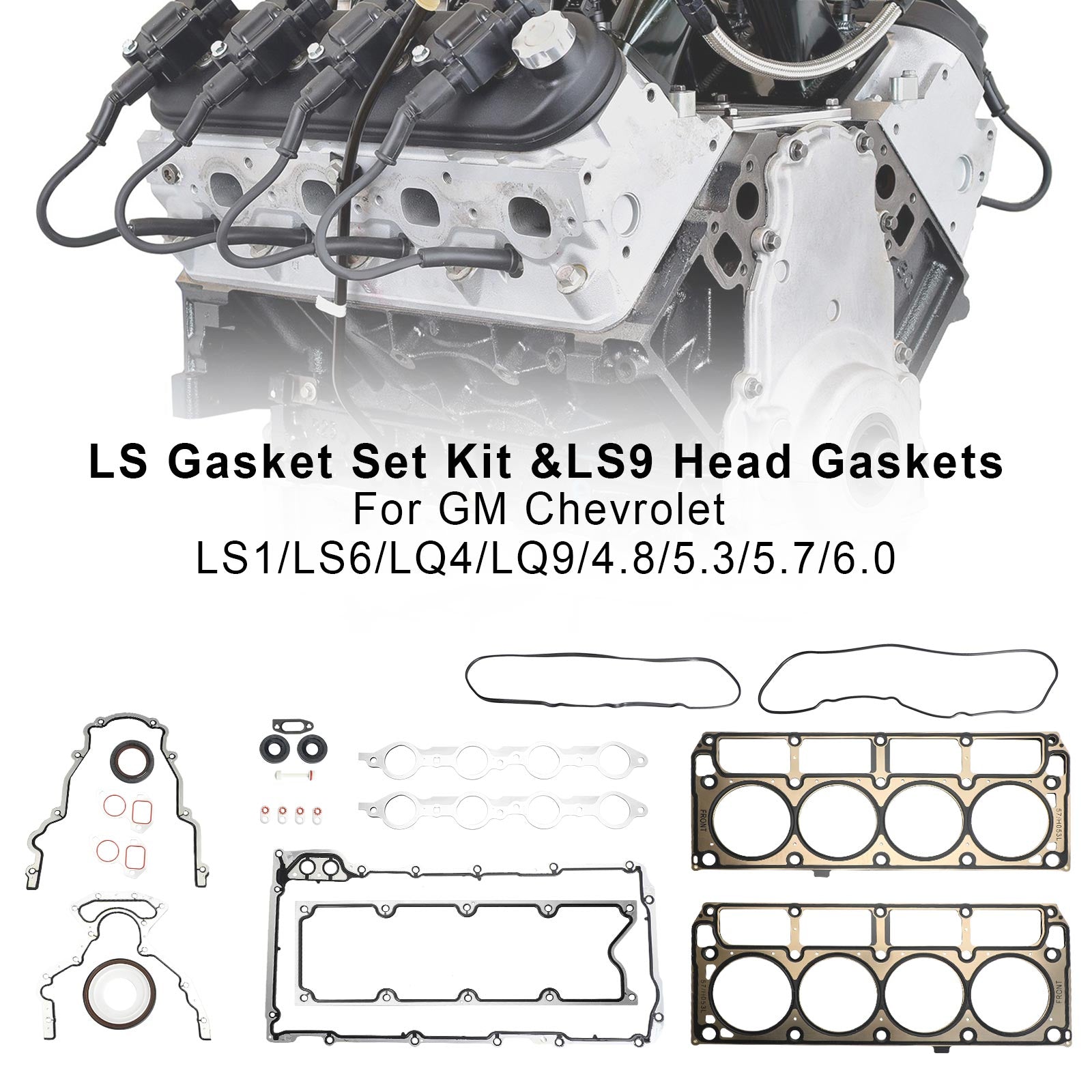 LS Gasket Set Kit &LS9 Head Gaskets For GM Chevrolet LS1/LS6/LQ4/LQ9/4.8/5.3/5.7 Generic