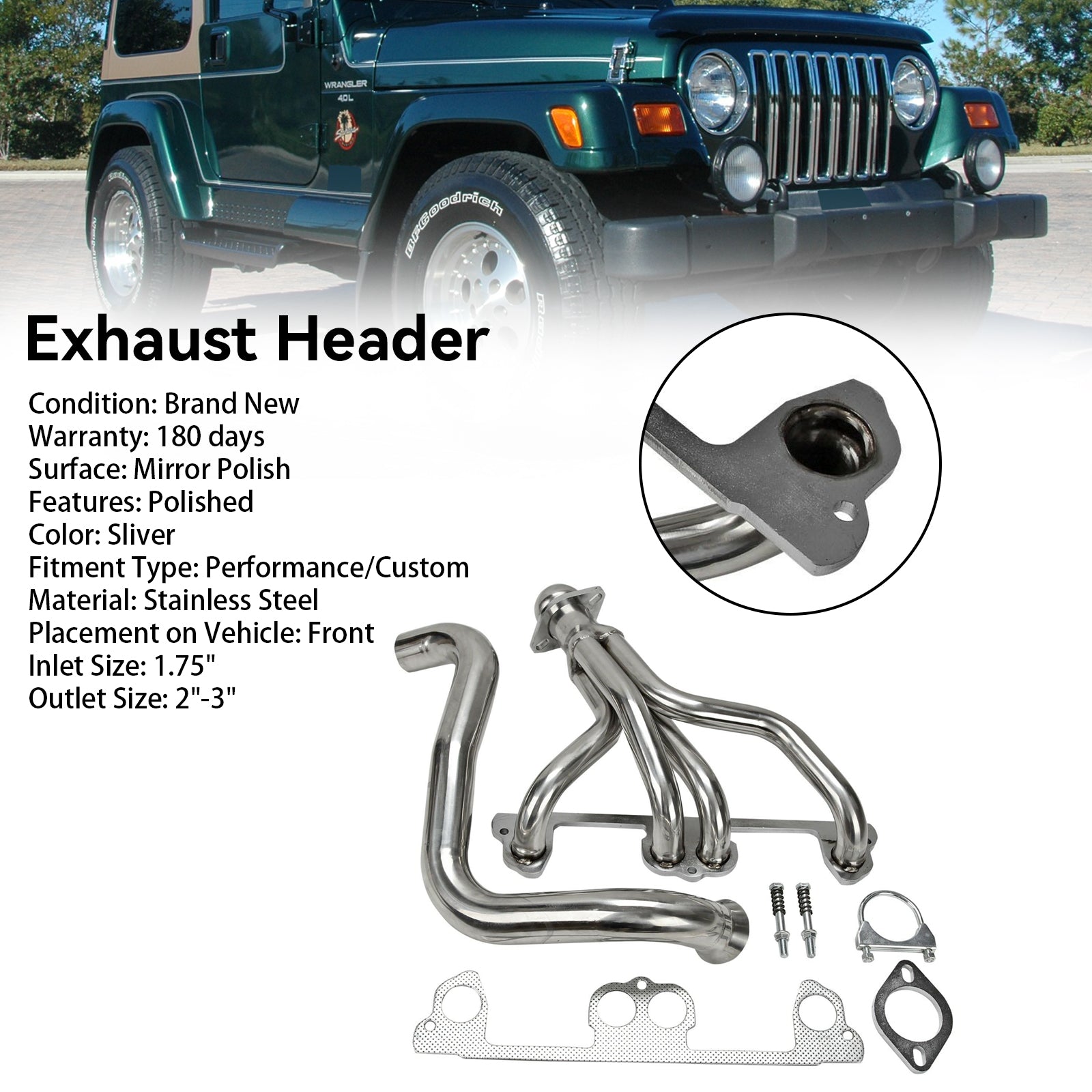 Jeep Wrangler TJ 1997-1999 2.5L L4 Stainless Steel Manifold Header