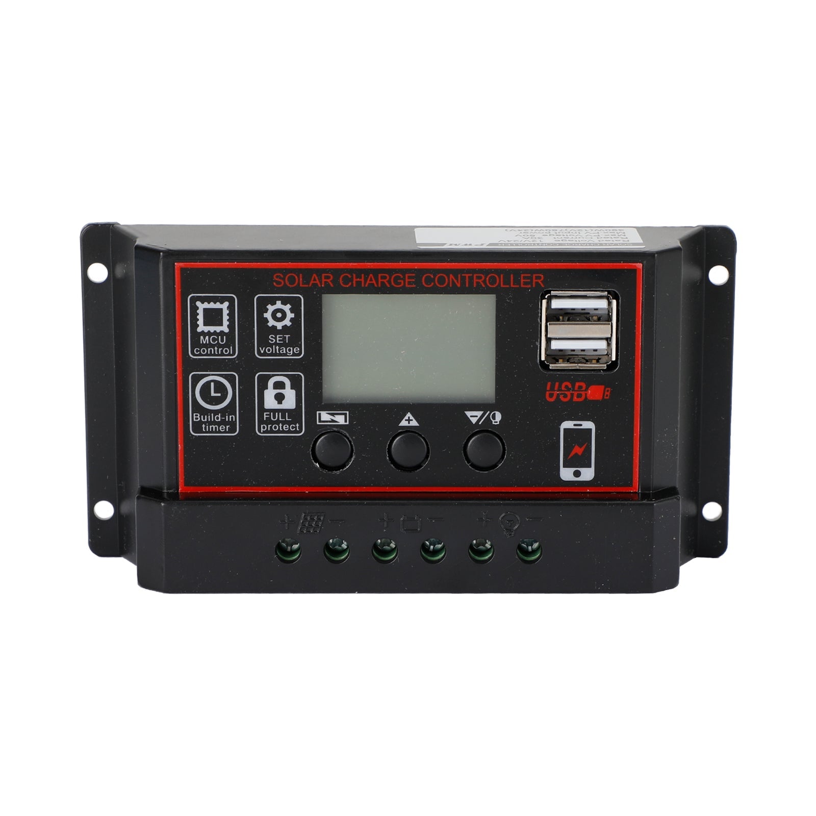 10A/20A/30A منظم الألواح الشمسية جهاز التحكم في الشحن PWM LCD مزدوج USB 12V/24V