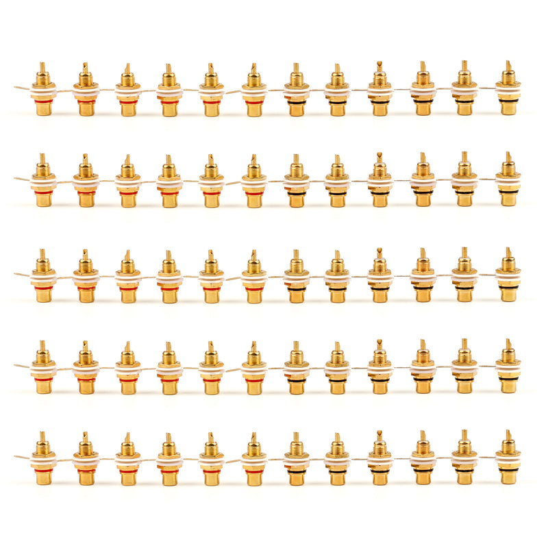 60 قطعة مطلية بالذهب RCA أنثى جاك لوحة جبل الهيكل المقبس أحمر أسود