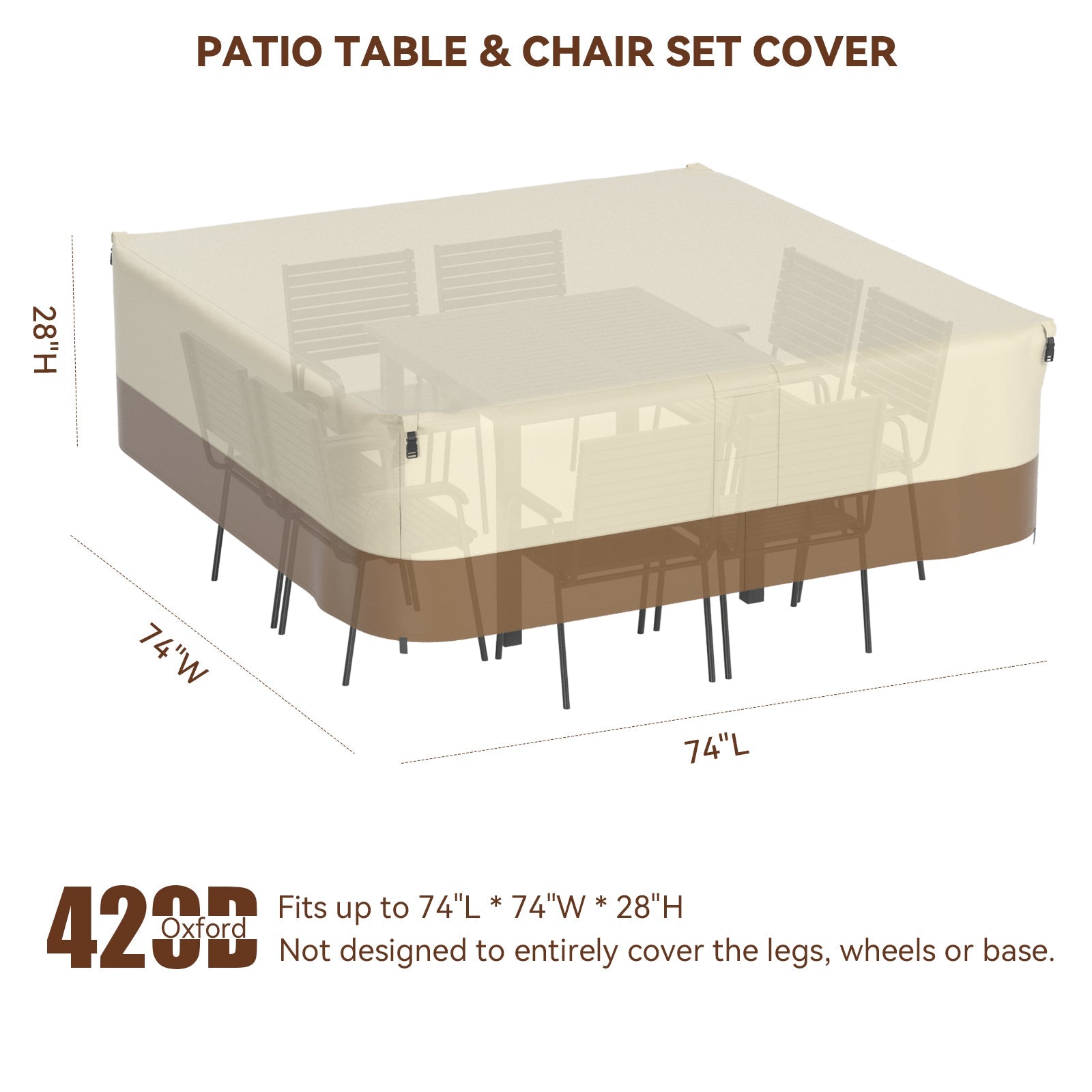 420D Square Waterproof Patio Furniture Cover for Outdoor Table and Chairs