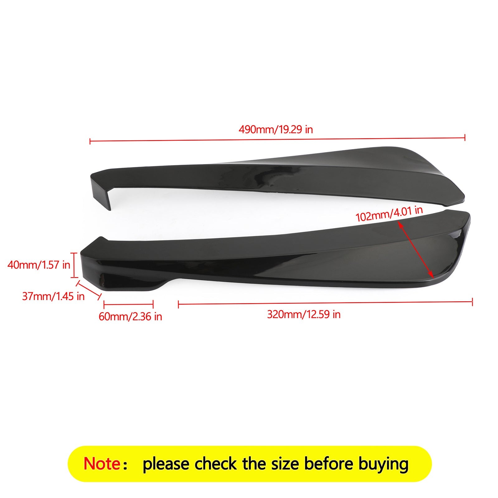 19" Car Rear Bumper Fin Canard Splitter Diffuser Valence Spoiler Lip Gloss Black Generic