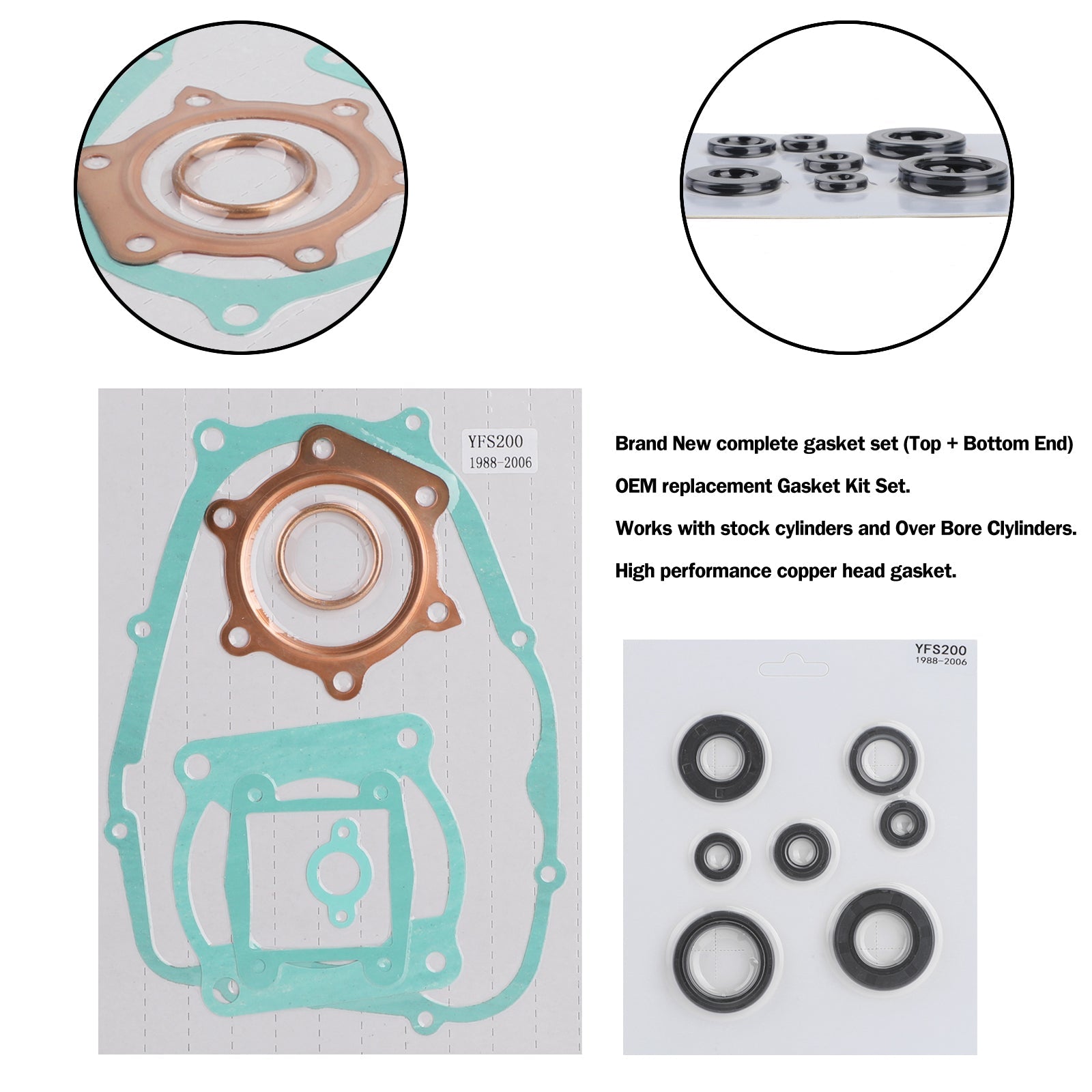 Complete Engine Gasket Kit Set w/Oil Seals Fit for Yamaha Blaster YFS 200 88-05 Generic