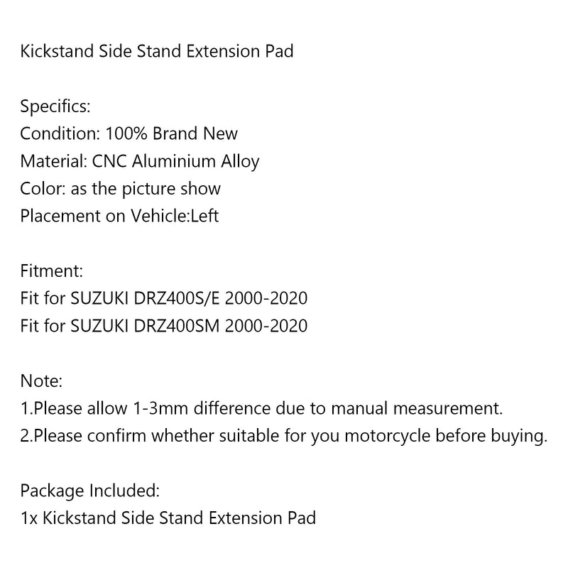 Kickstand Sidestand Enlarge Plate Pad for SUZUKI DRZ400S/E DRZ400SM 2000+ Black Generic