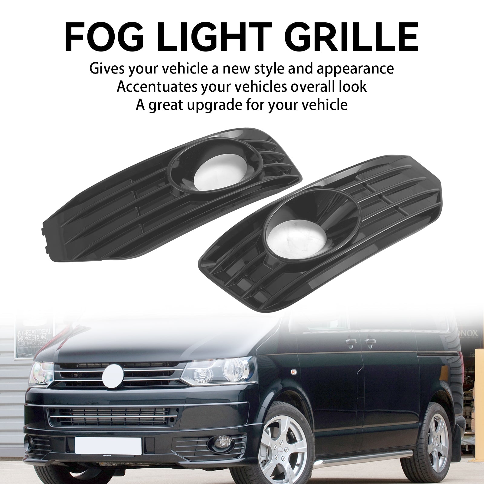 VW T5 T5.1 2010-2015 Gloss Black Fog Lamp Light Cover Insert S-line Grille