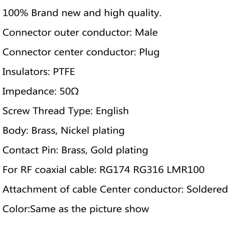 10Pcs Connector N Male Plug Crimp RG174 RG316 LMR100 Cable Straight