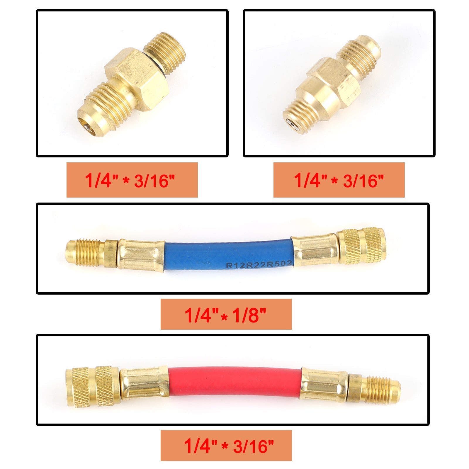 Juego de mangueras de adaptadores de CA de carga de refrigeración de aire acondicionado de coche A/C de 8 piezas