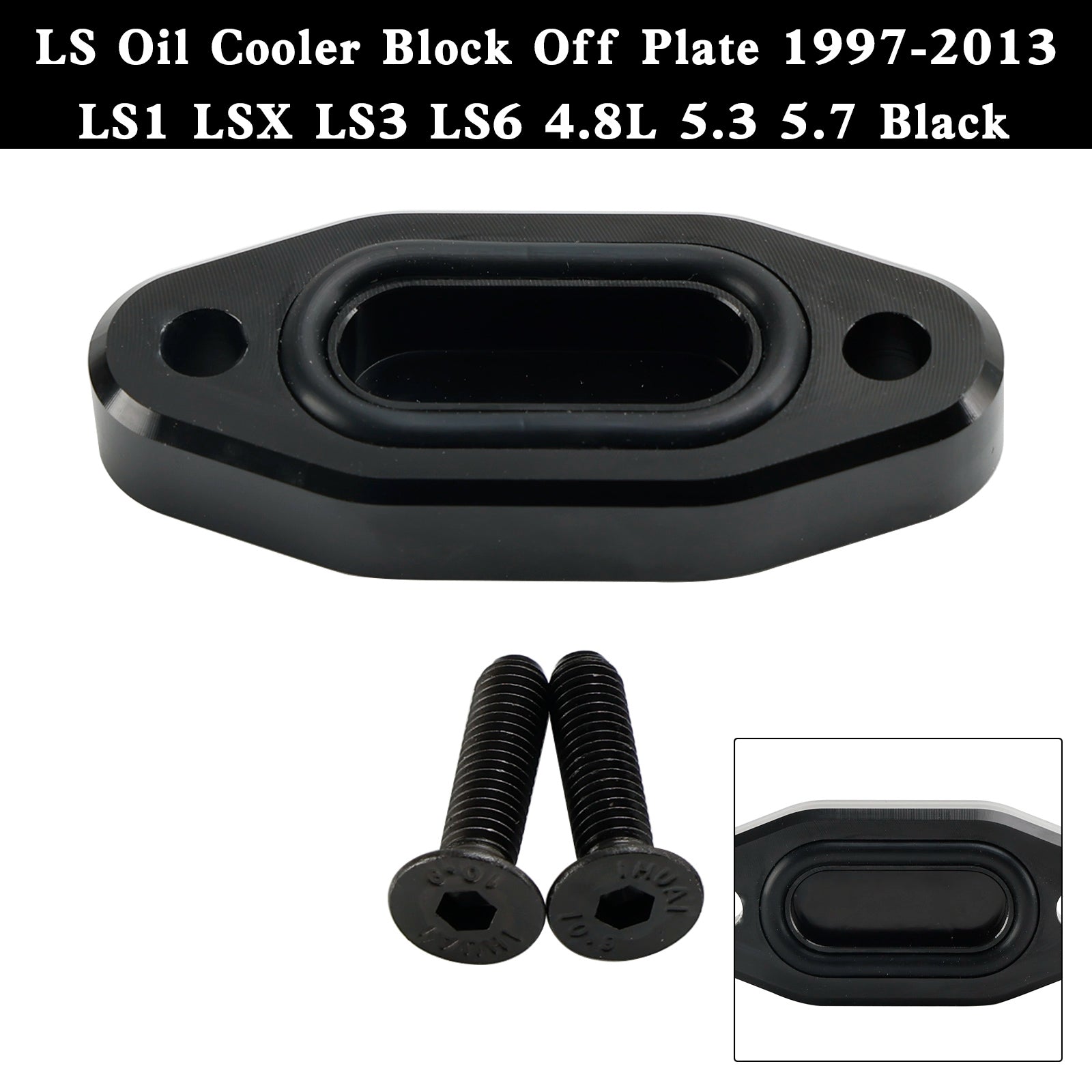 LS Oil Cooler Block Off Plate 1997-2013 LS1 LSX LS3 LS6 4.8L 5.3 5.7  BLK