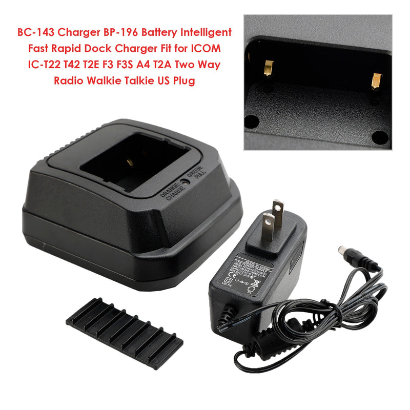 Cargador BC-143, base rápida de batería BP-196 para ICOM IC-T22 T42 T2E F3, enchufe estadounidense