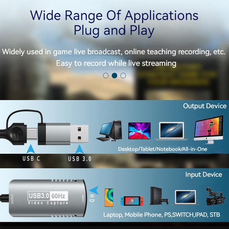 Tarjeta de captura de vídeo de alta definición 4K HDTV a transmisión en vivo de juegos USB3.0/Type-C