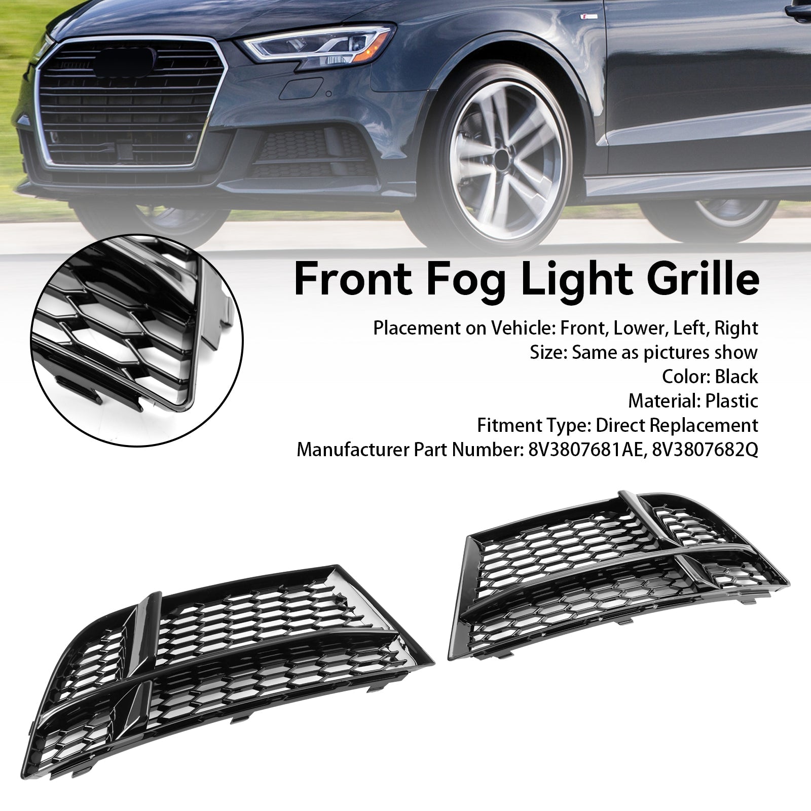 AUDI A3 8V S-LINE 2017-2019 Front Fog Light Cover Bezel Grille Grill