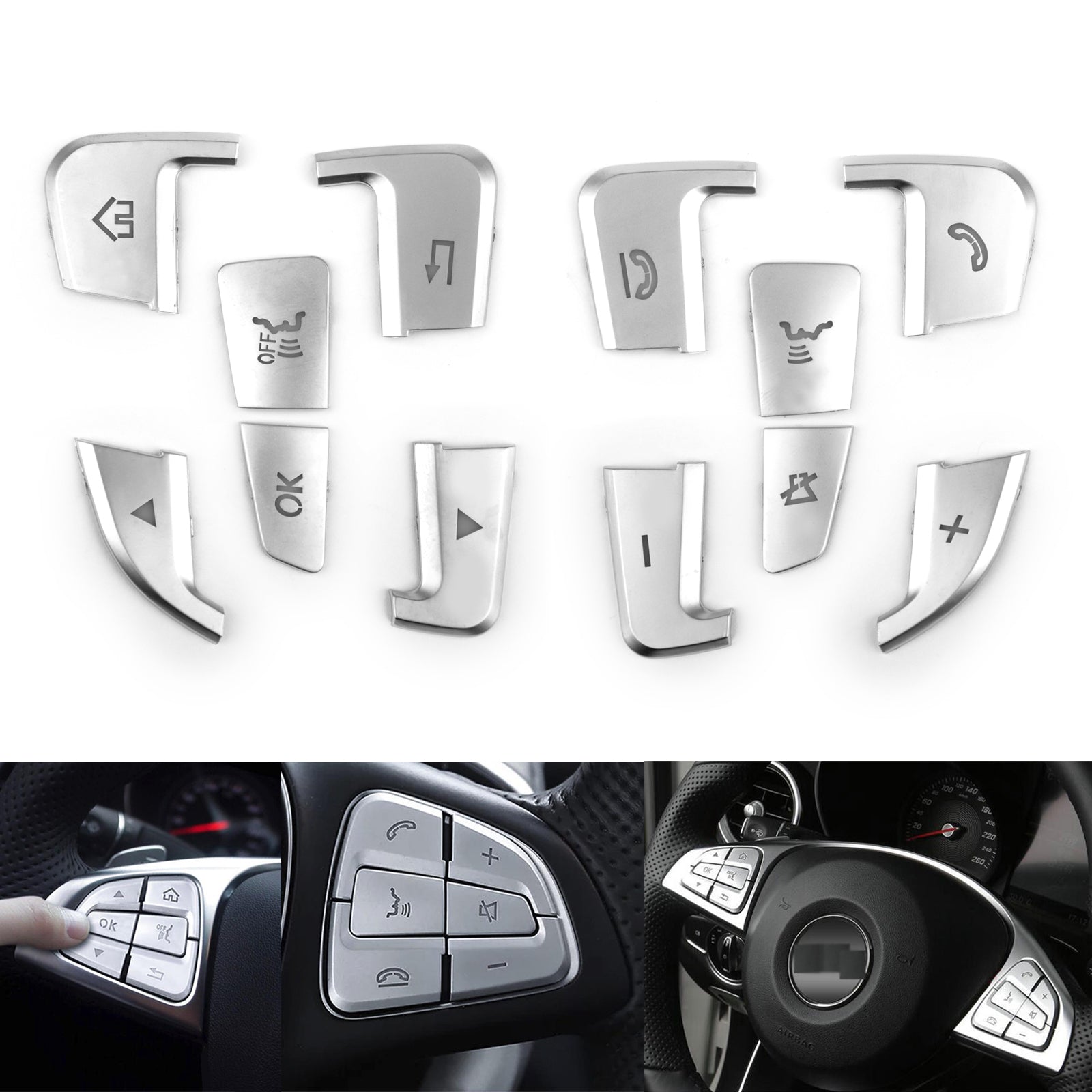 Steering Wheel Button Silver Trim For Mercedes Benz A B C Class GLC CLA CLS GLE Generic