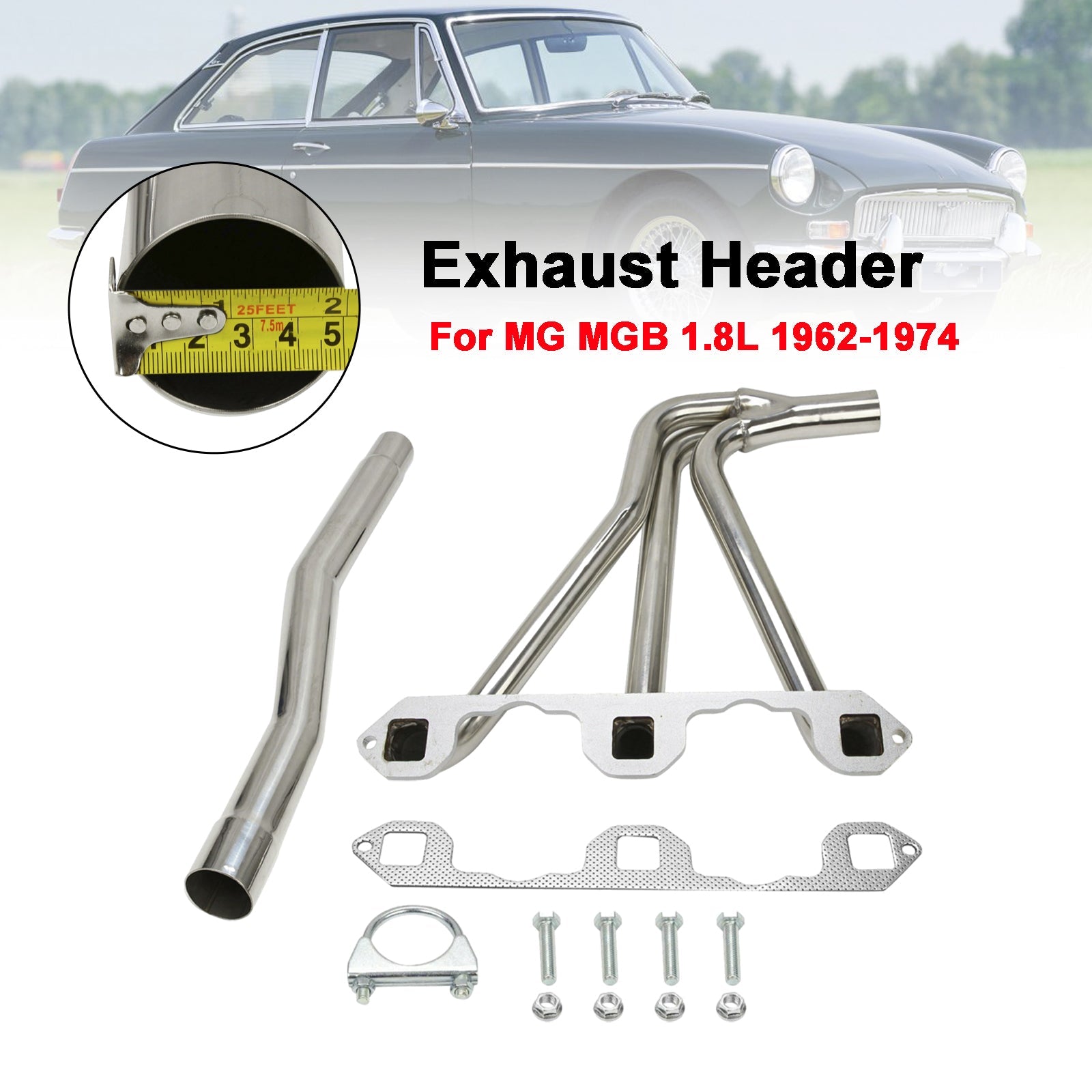 Stainless Steel Header Manifold Exhaust Fit MG MGB 1.8L 1962-1974 W/Pipe