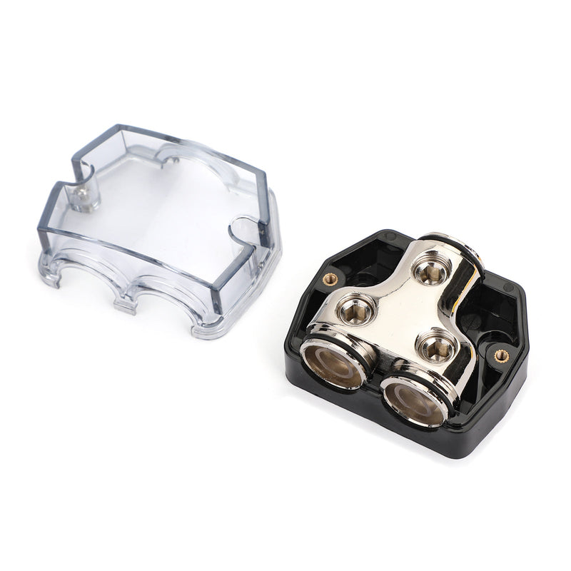 Heat resistant Clear Cover plastic housing Nickel Plated Splitter Distribution Block 1x0 In 2x0 GA Out Block Splitter Fusebox for Car Audio Marine