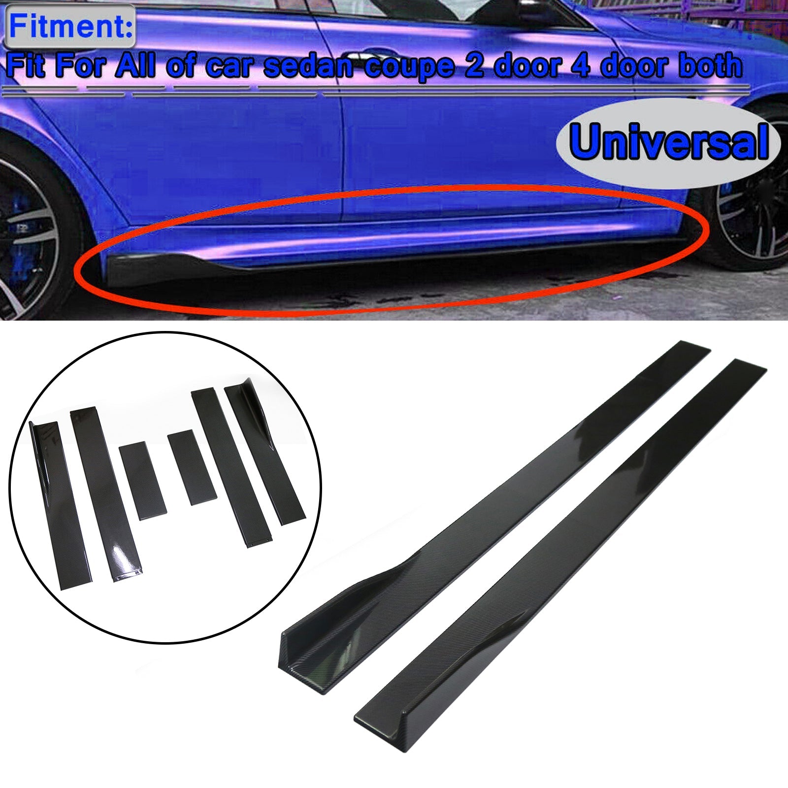 86.6" Universal Side Skirt Extensions Rocker Panel Splitters Lip Carbon Fiber Look Generic